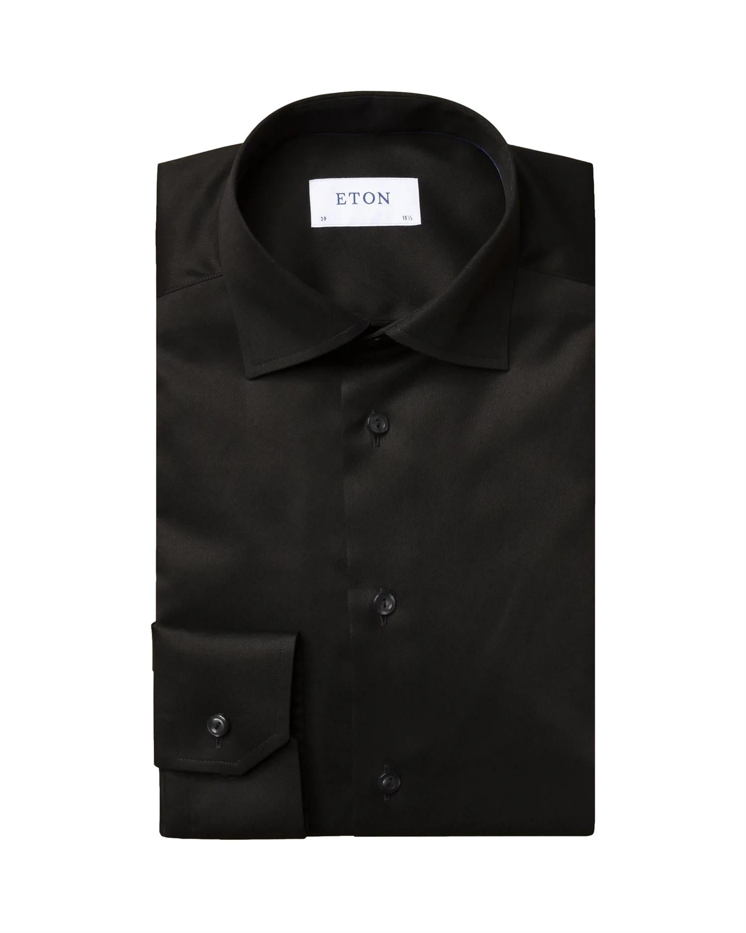Eton 3000 Slim Black Signature Twill Shirt Skjorte Sort - modostore.no