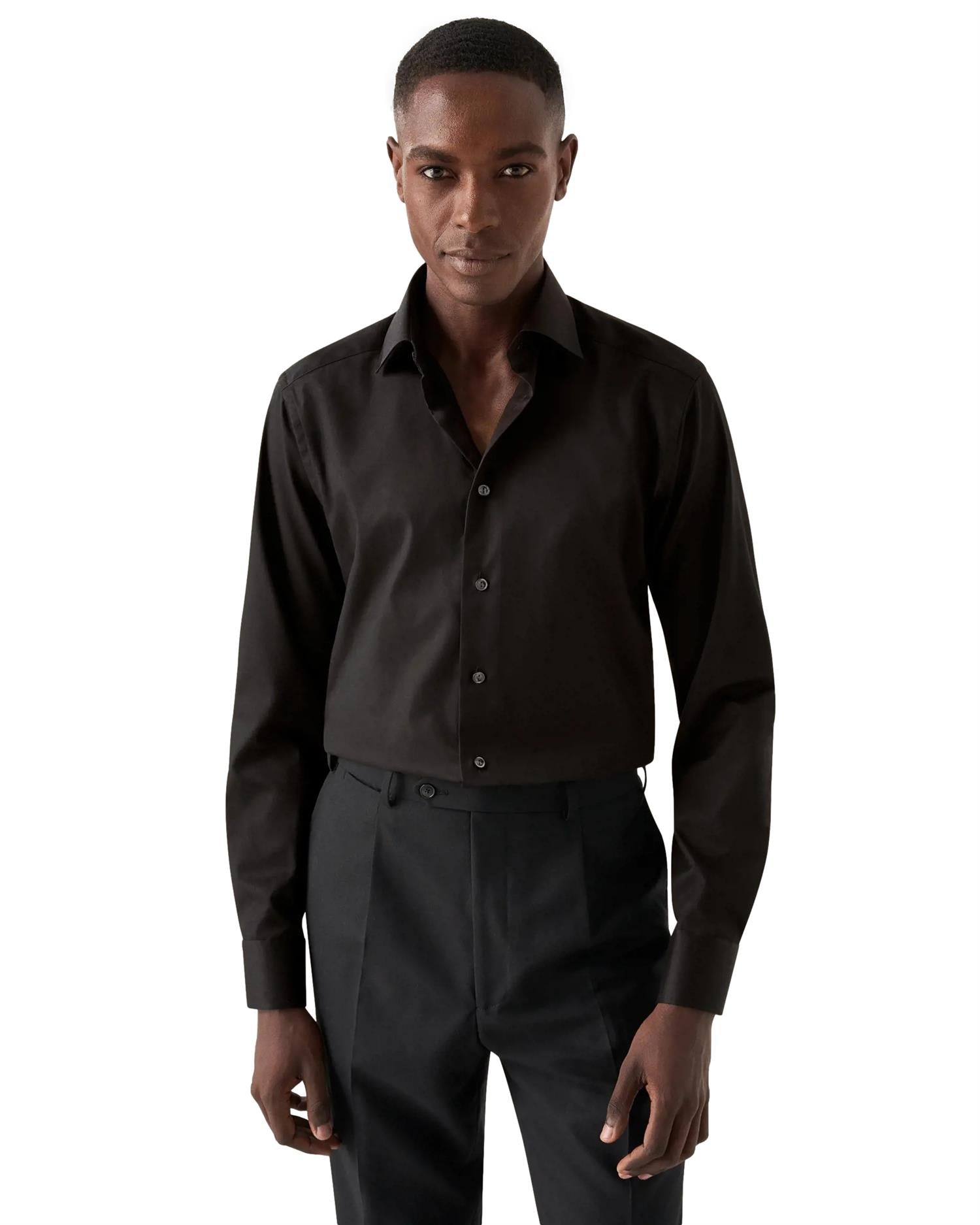 Eton 3000 Slim Black Signature Twill Shirt Skjorte Sort - modostore.no