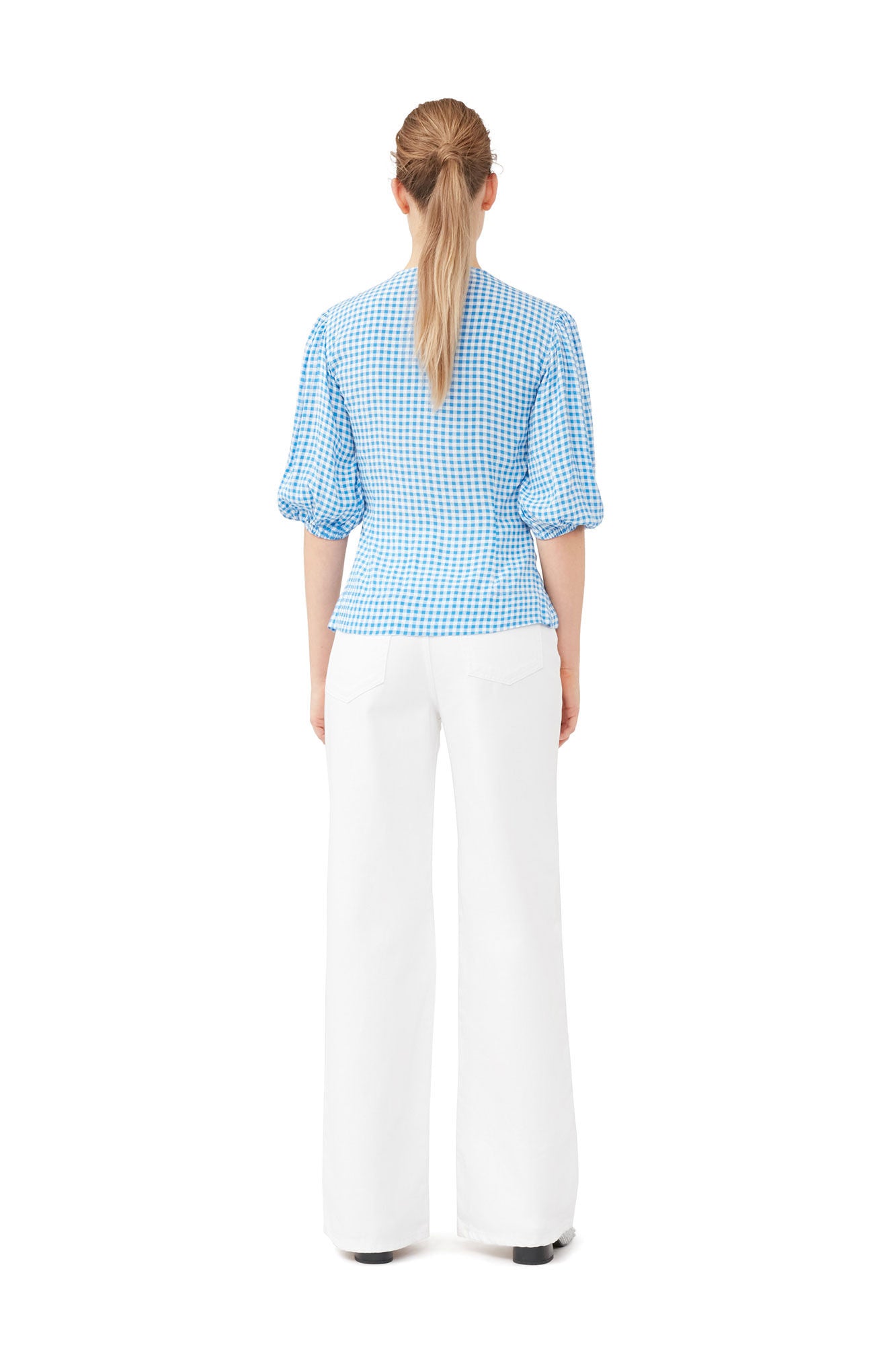 Ganni Printed Crepe Button Down Blouse Topp Blå Mønstret - modostore.no