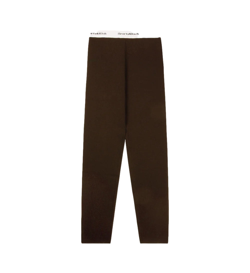 Sporty & Rich Serif Logo Ribbed Legging Tights Brun - modostore.no