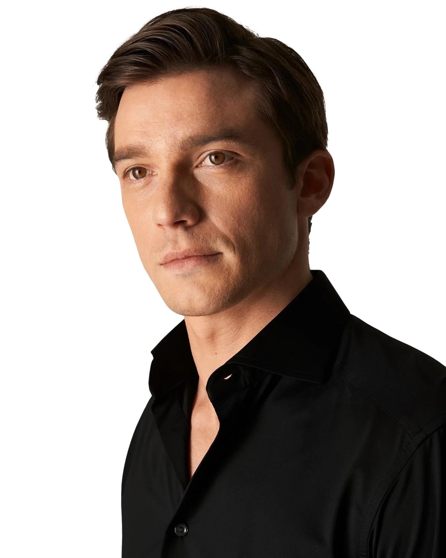 Eton Black Four-Way Stretch Shirt Skjorte Sort - modostore.no