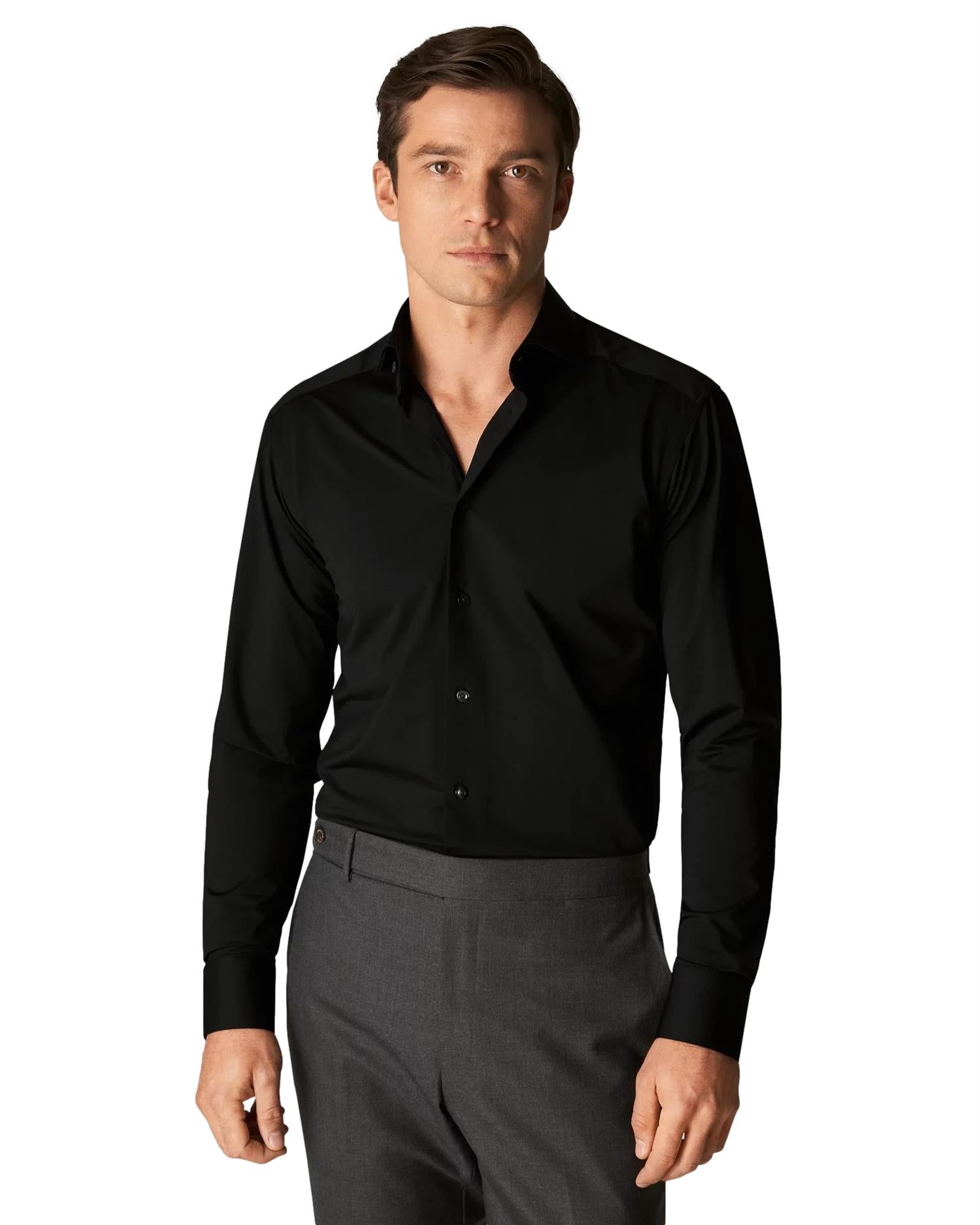 Eton Black Four-Way Stretch Shirt Skjorte Sort - modostore.no