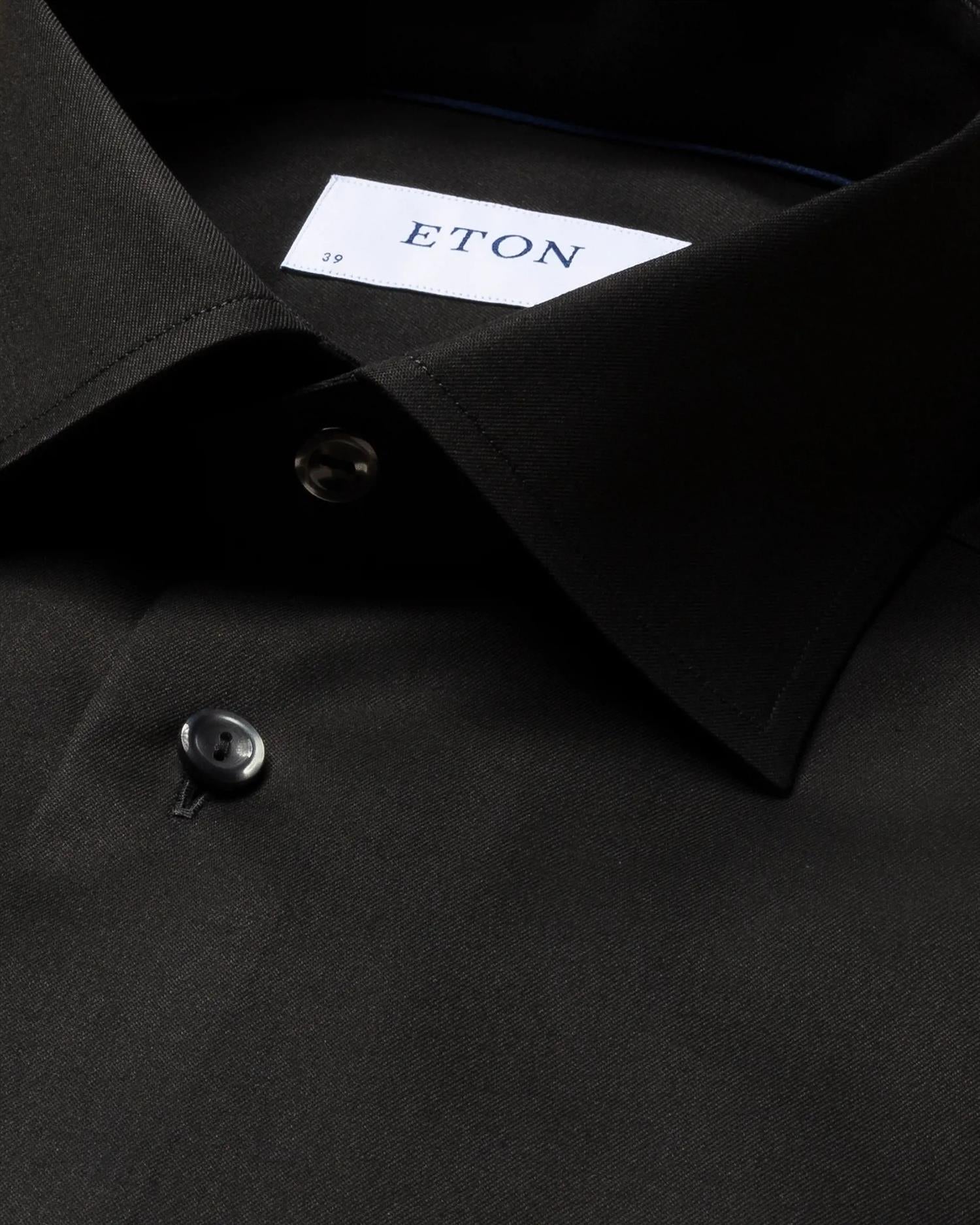 Eton 3000 Slim Black Signature Twill Shirt Skjorte Sort - modostore.no