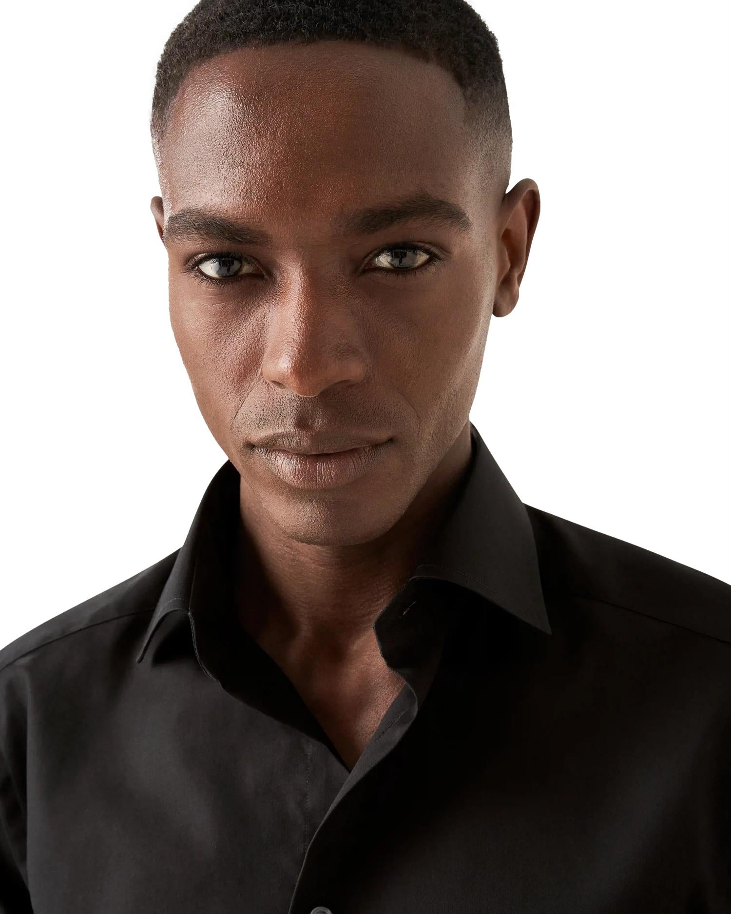 Eton 3000 Slim Black Signature Twill Shirt Skjorte Sort - modostore.no