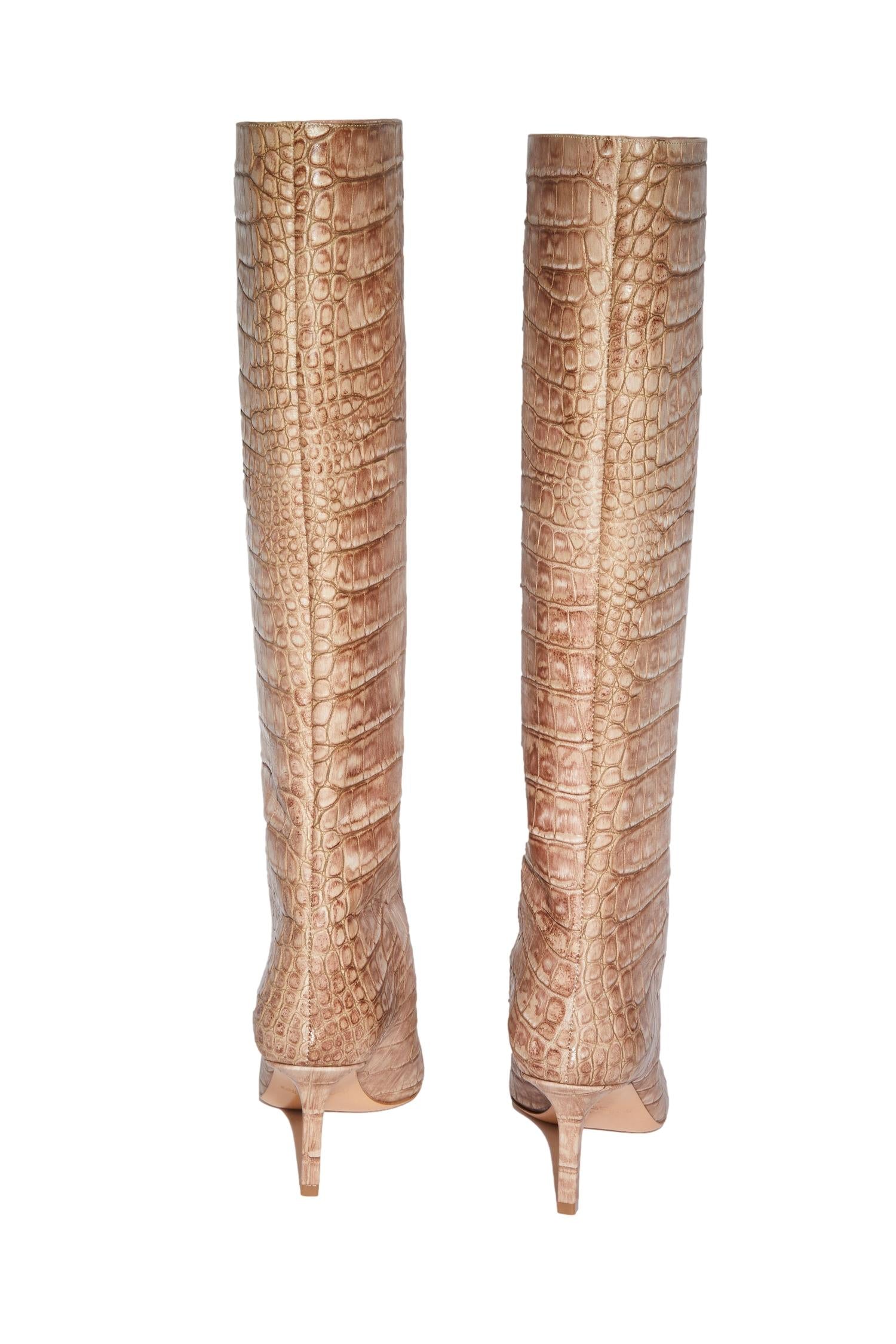 Acne Leather Embossed Heeled Boots Boots Beige Mønster - [modostore.no]