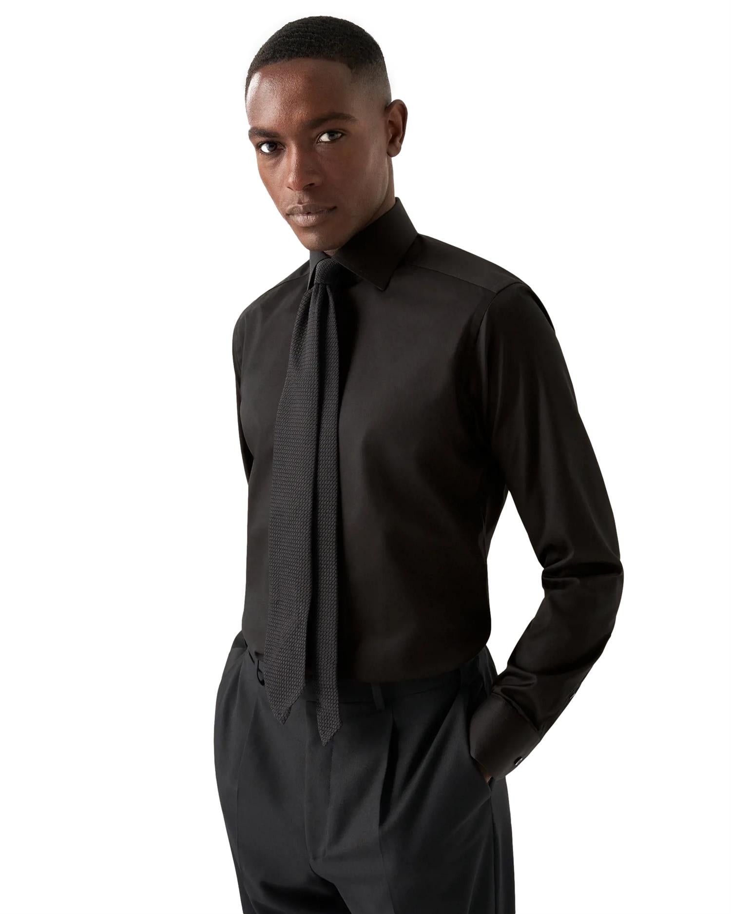 Eton 3000 Slim Black Signature Twill Shirt Skjorte Sort - modostore.no
