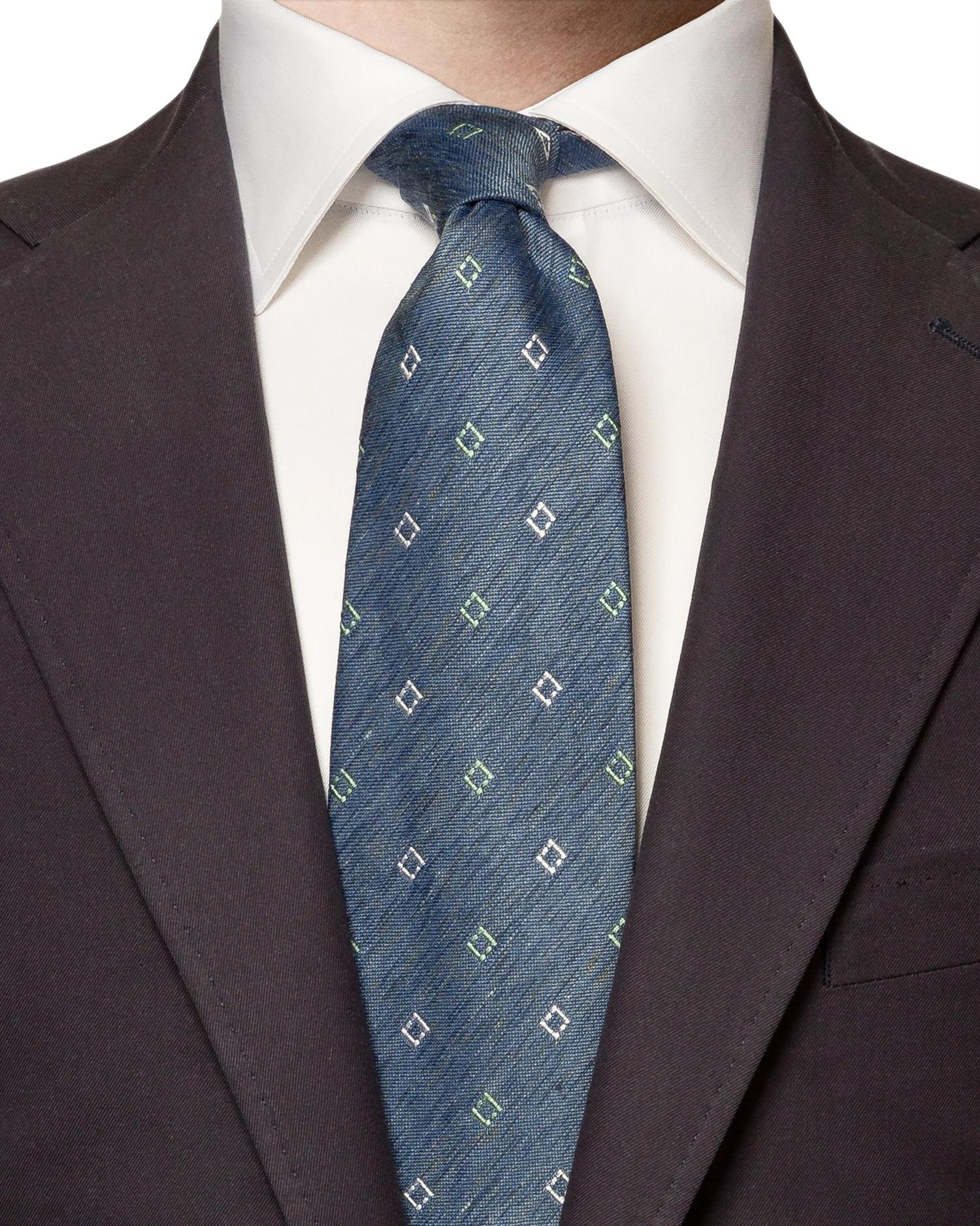 Eton Geometric Silk Linen Tie Slips Marine - modostore.no