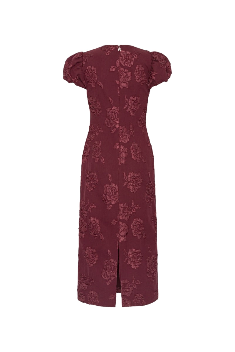 ROTATE Jacquard Midi Puffy Dress Kjole Burgunder
