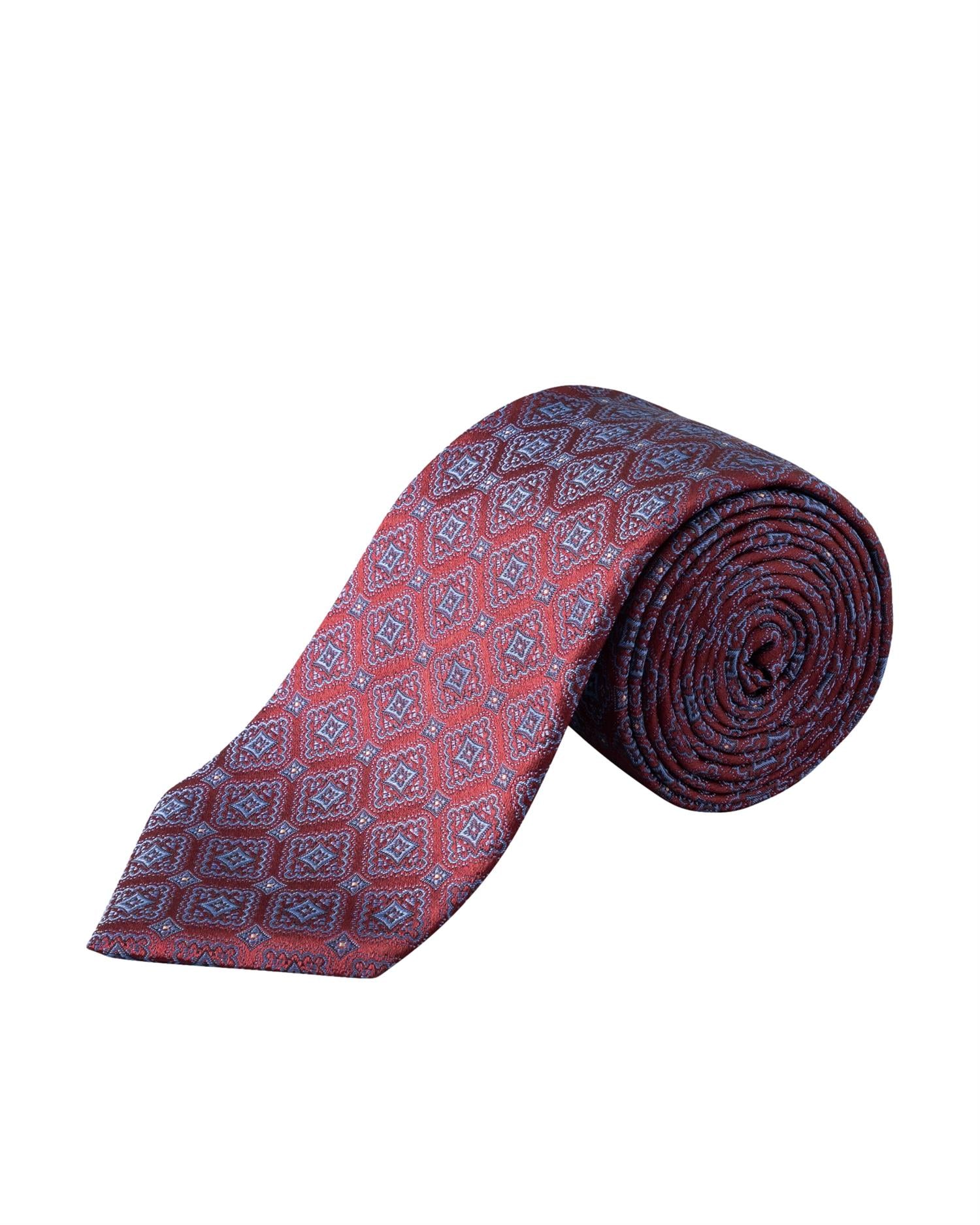 Eton Medallion Woven Silk Tie Slips Rødt Mønster