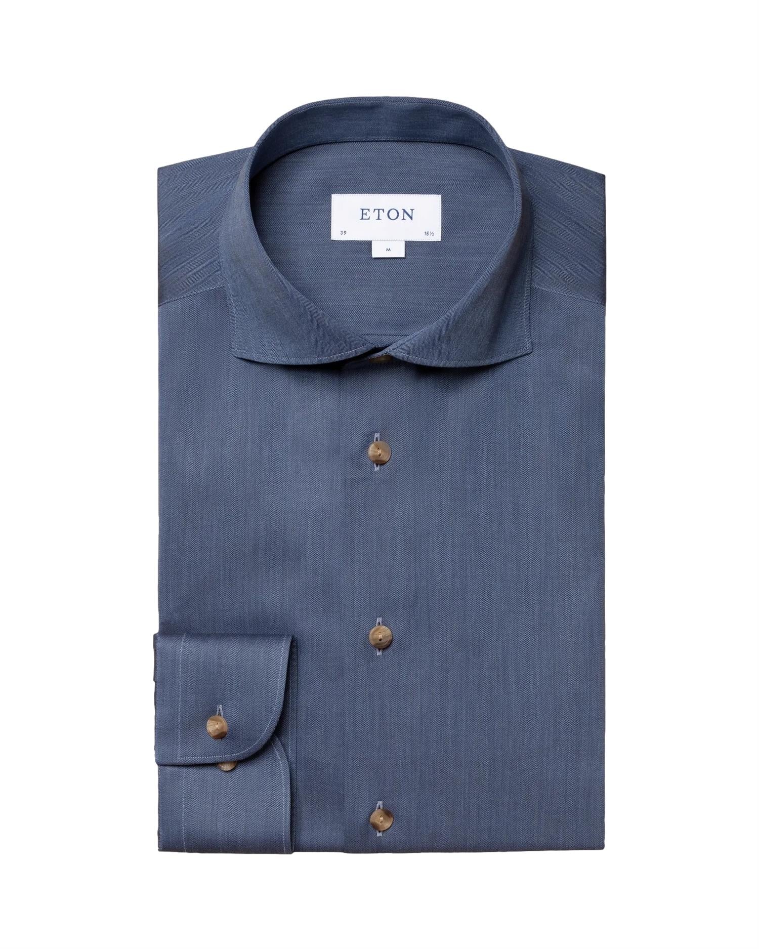 Eton Flanel Herringbone blue Skjorte Melert Blå