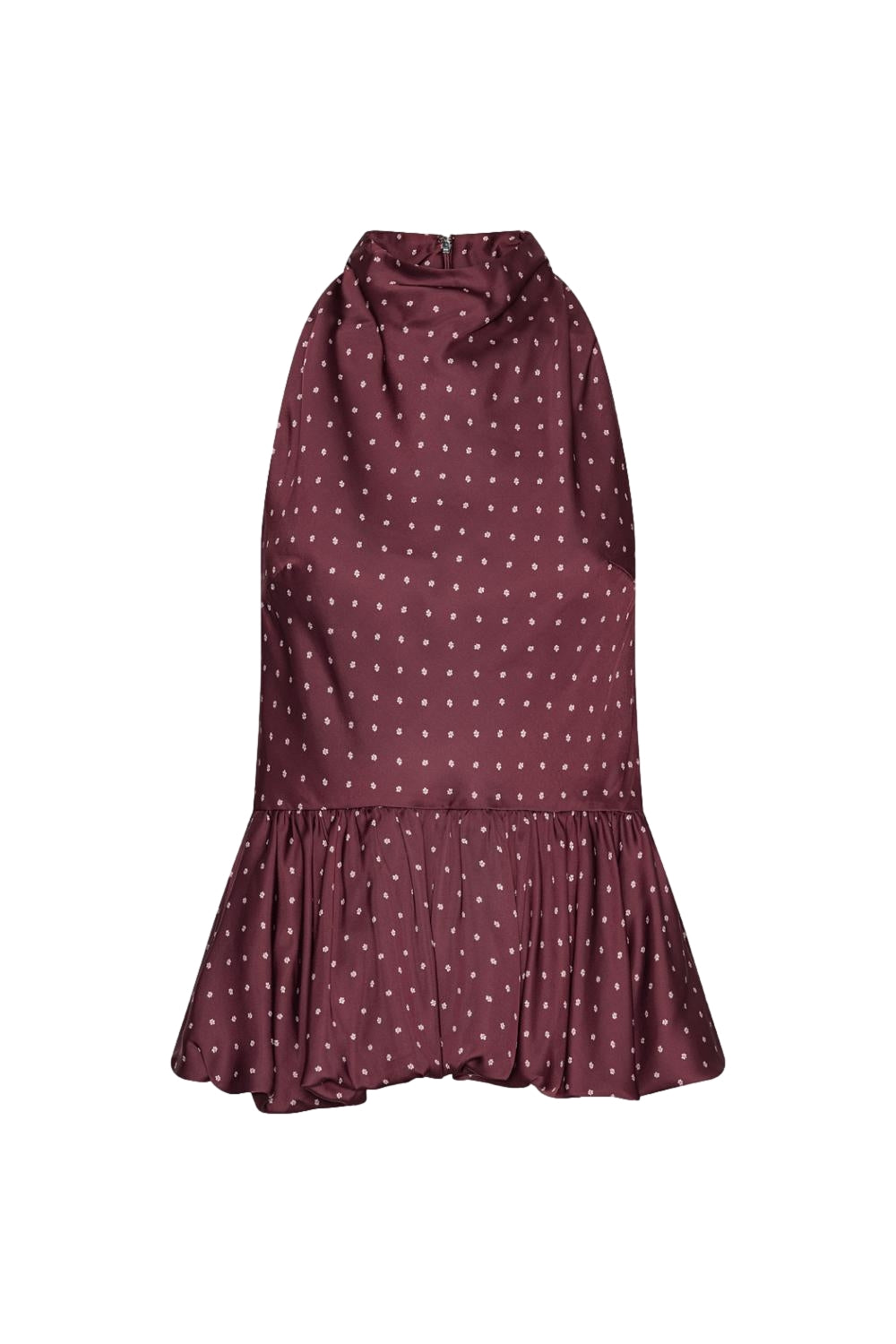 ROTATE Dot Peplum Halterneck Topp Burgunder Mønster