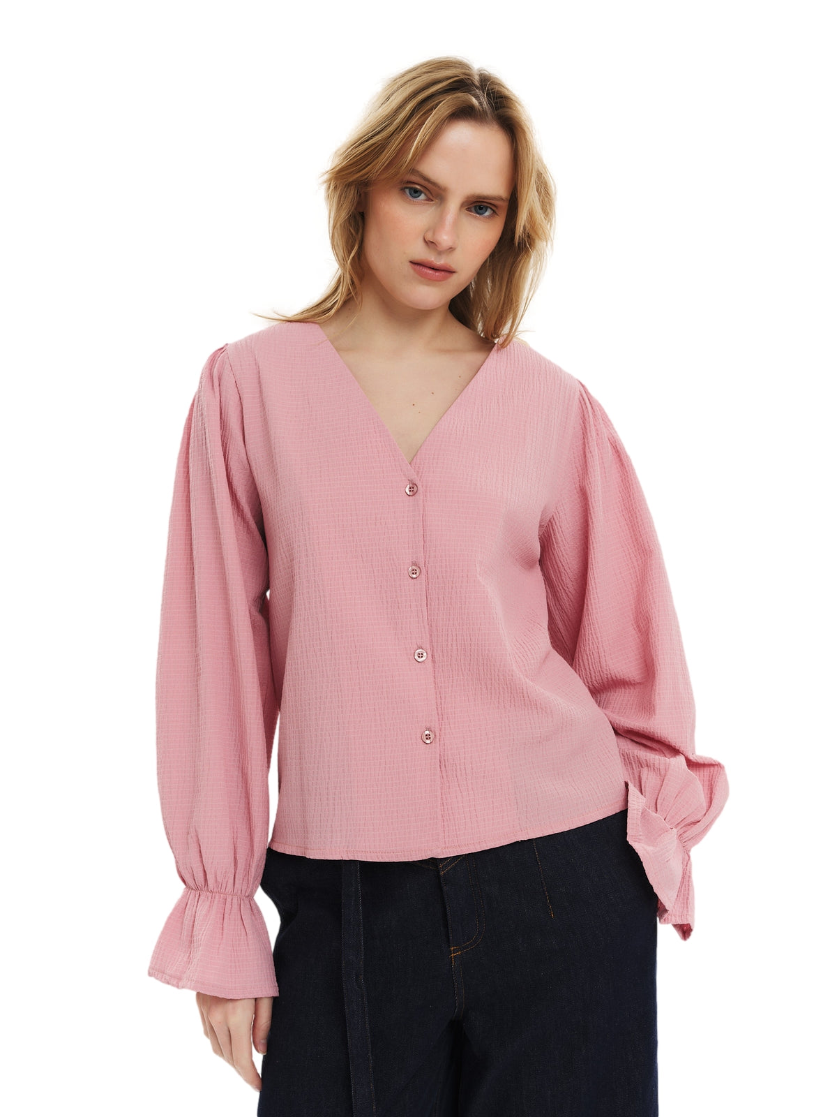 Once Untold Indiana LS Button Blouse Topp Rosa Striper