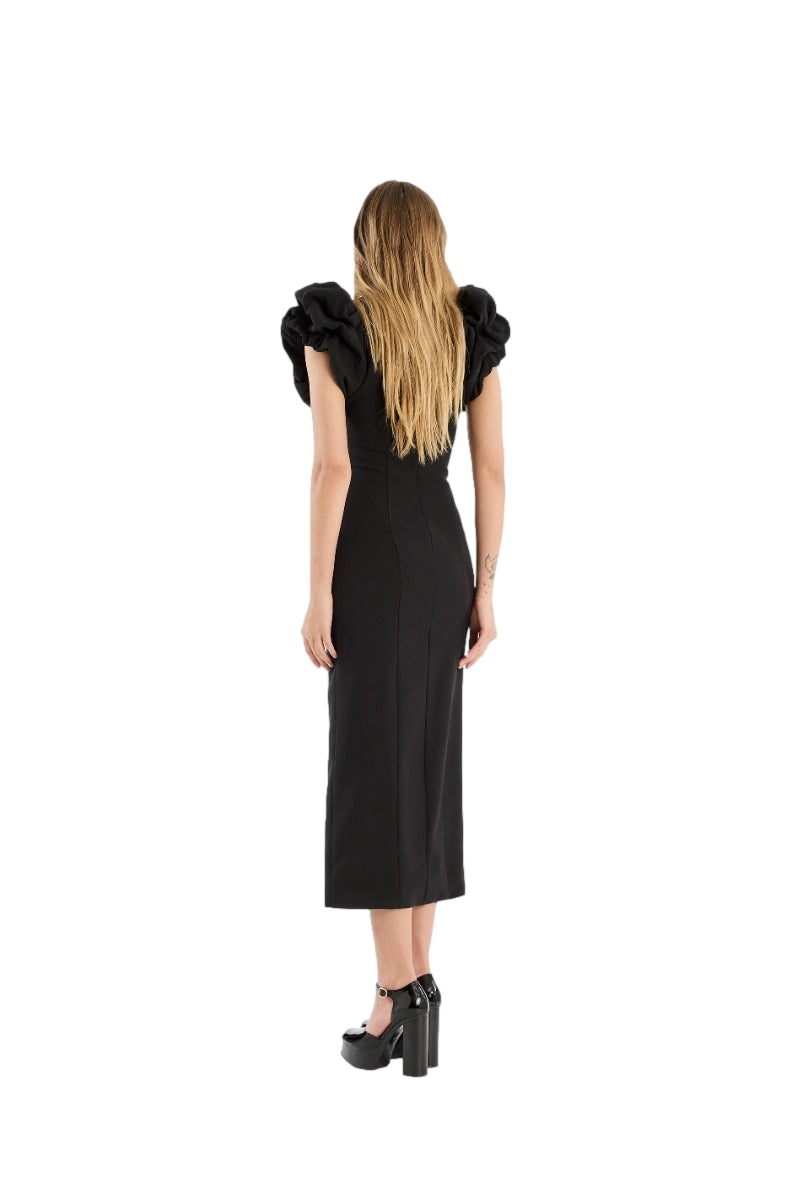 ROTATE Crepe Puffy Midi Dress Kjole Sort - modostore.no