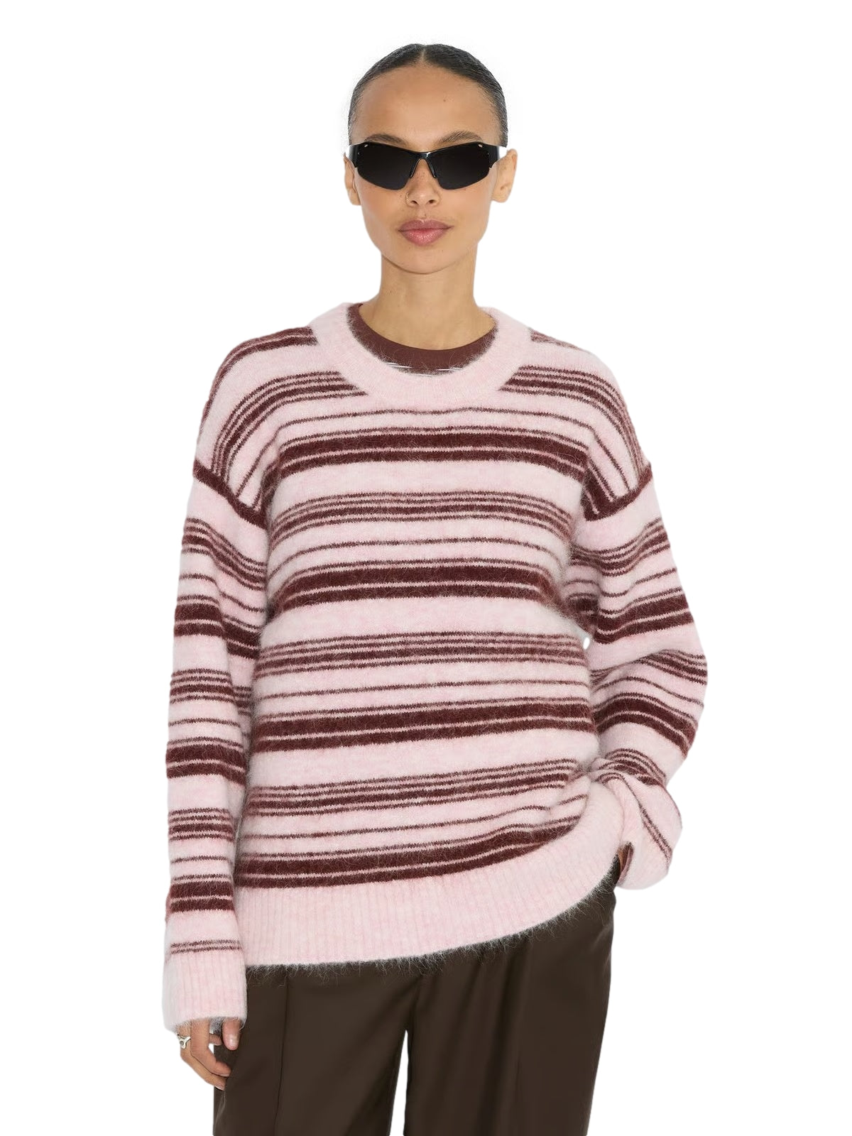 Holzweiler Fluffy Stripe Crew Genser Rosa Mønster