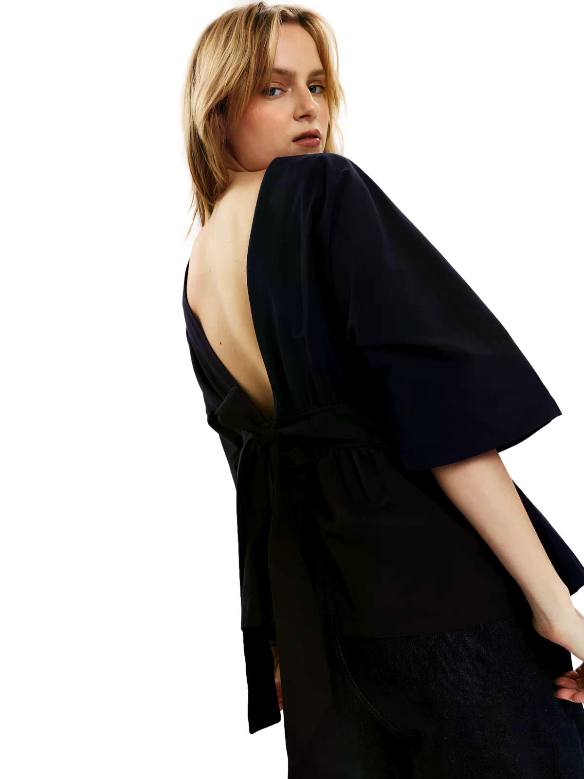 Once Untold Peyton Tie Back Blouse Topp Mørkeblå - modostore.no
