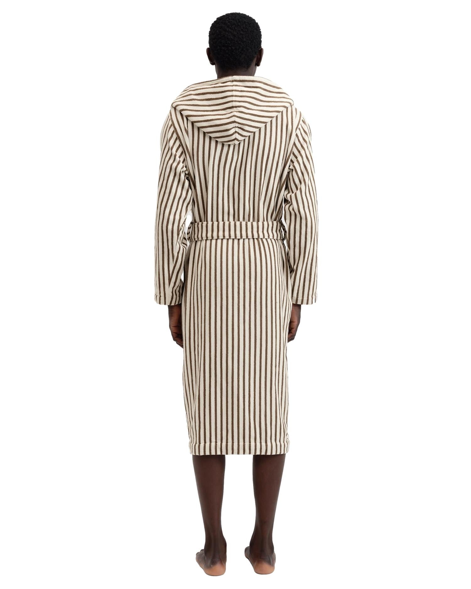 Tekla Hooded Bathrobe Kodiak Stripes Undertøy Morgenkåpe Hvit Og Brun