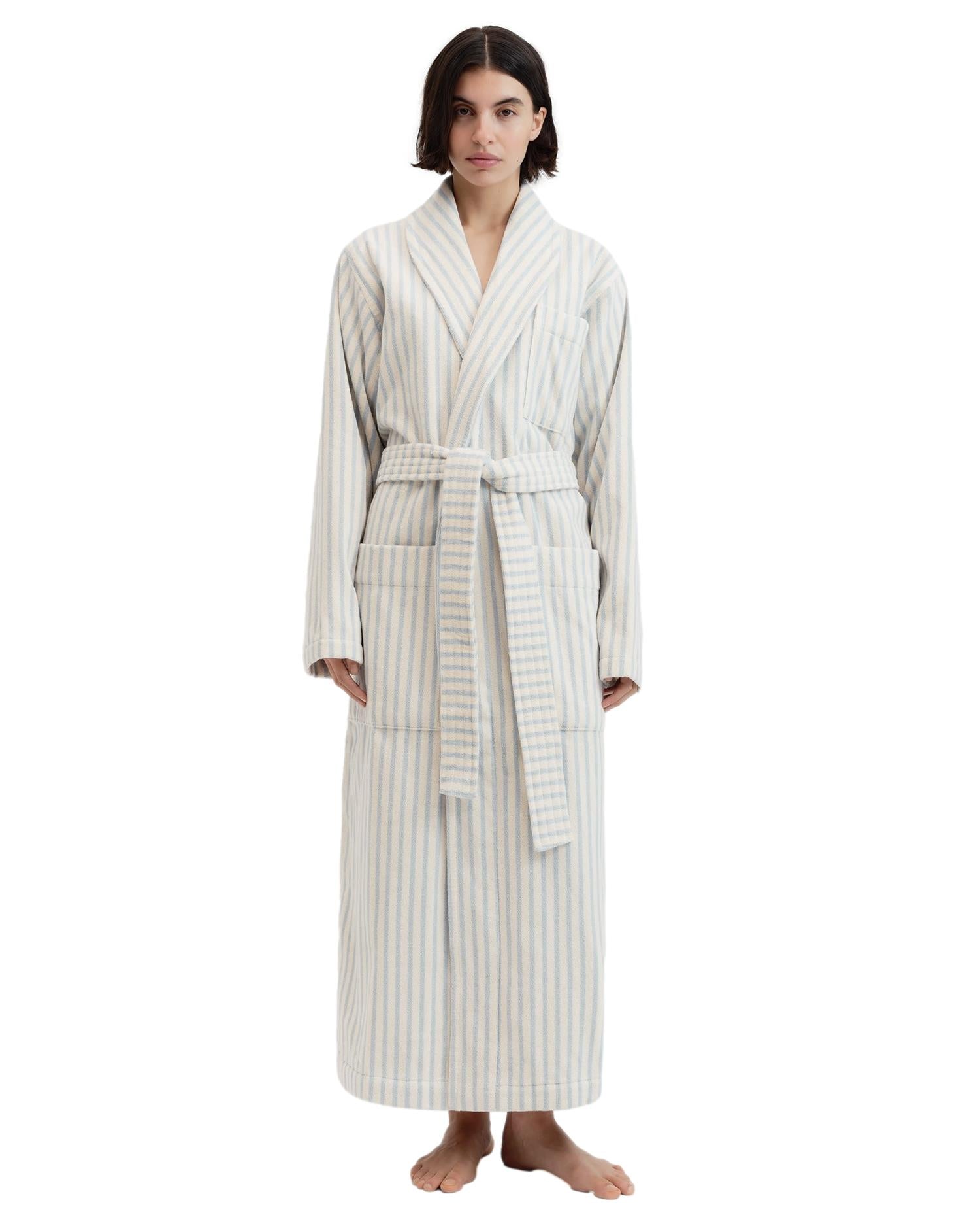 Tekla Terry Classic Bathrobe Soft Blue Stripes Undertøy Morgenkåpe Hvit Og Blå