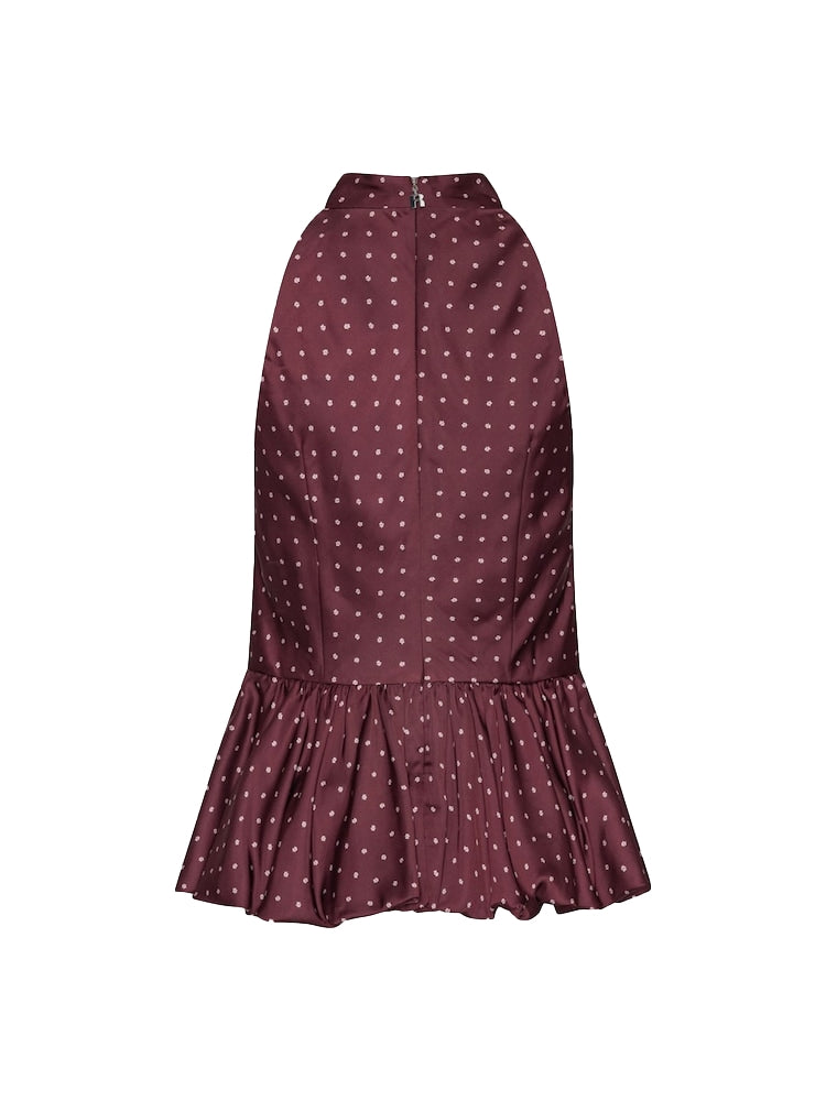 ROTATE Dot Peplum Halterneck Topp Burgunder Mønster