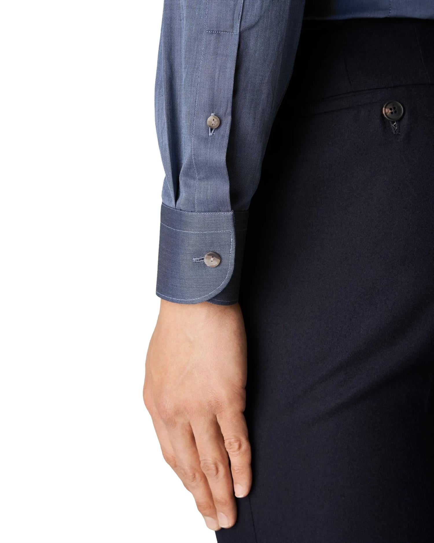 Eton Flanel Herringbone blue Skjorte Melert Blå - modostore.no