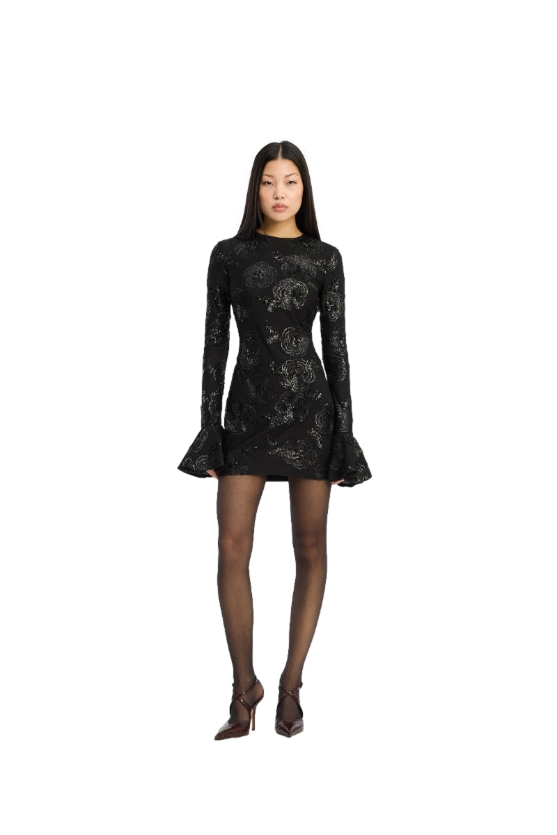 ROTATE Sequins LS Mini Dress Kjole Sort - modostore.no