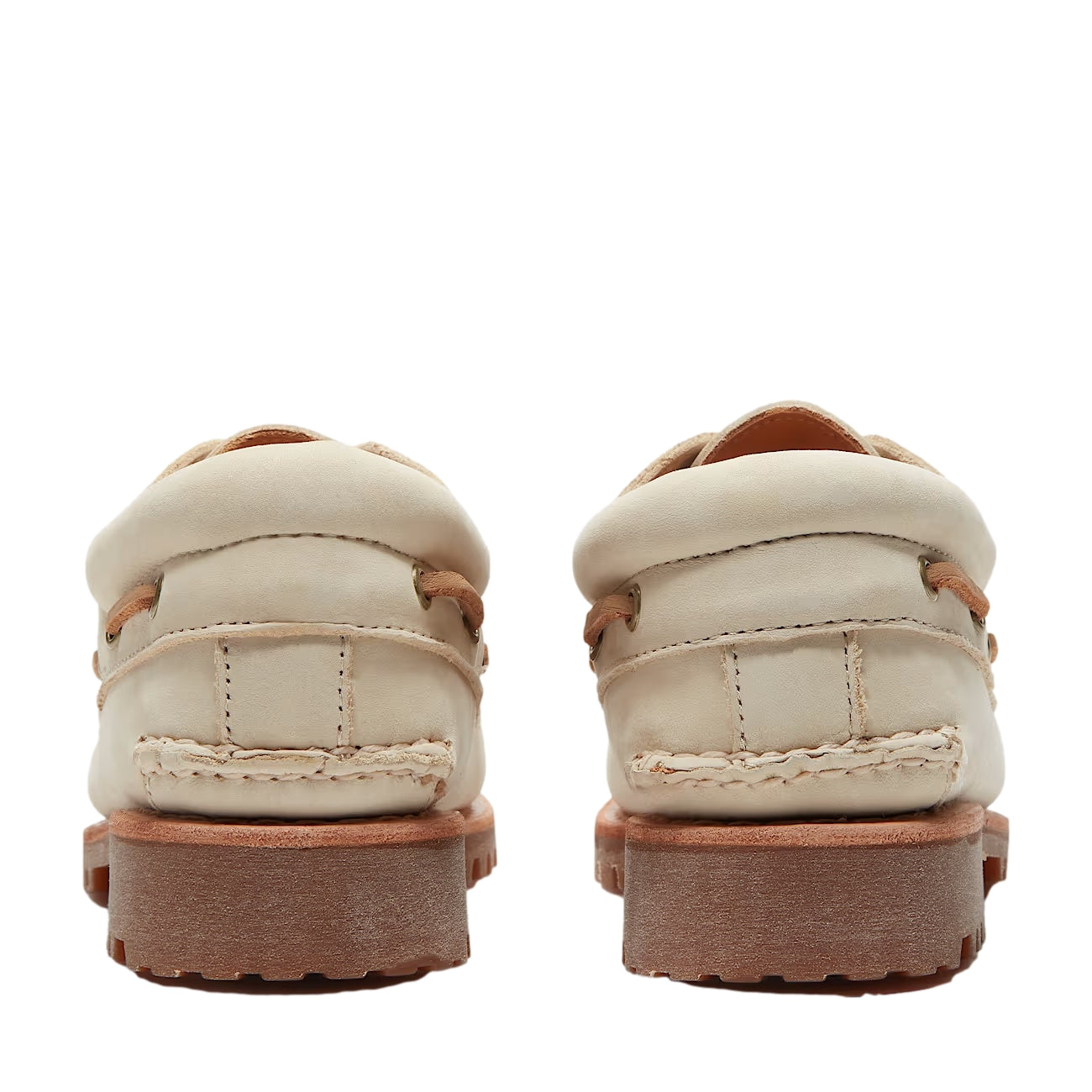 Beige Timberland Authentic Lake House 3-Eye Lug Boat Shoe, stilfulle skinnsko med lissesåler og klassisk design.