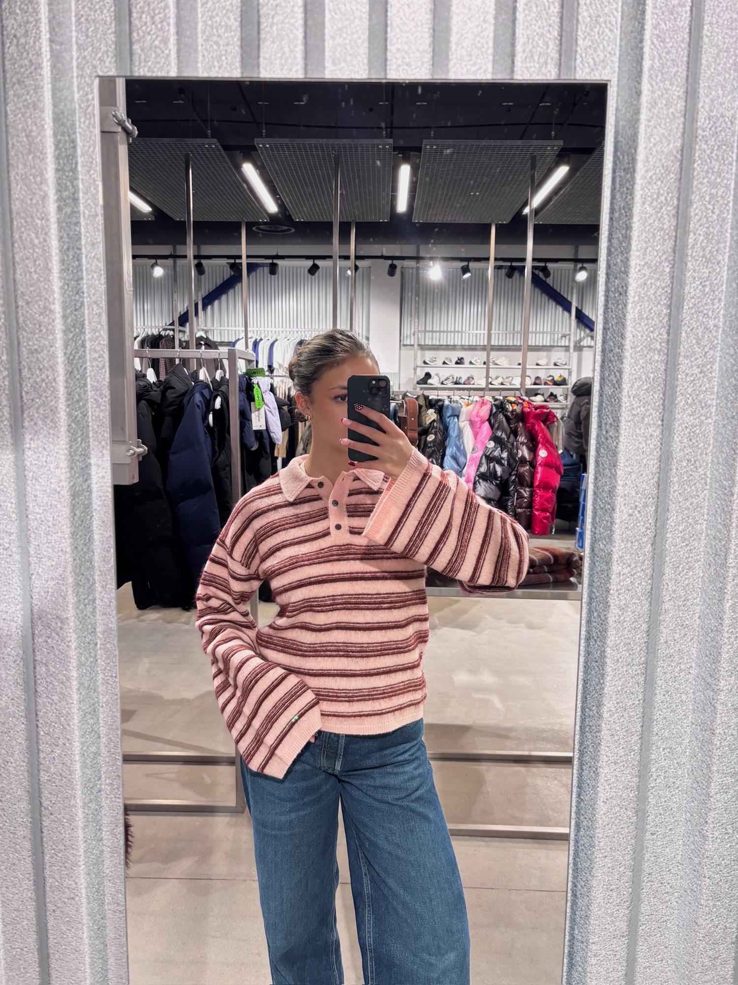 Holzweiler Olivia Wool Polo Genser Rosa Mønster