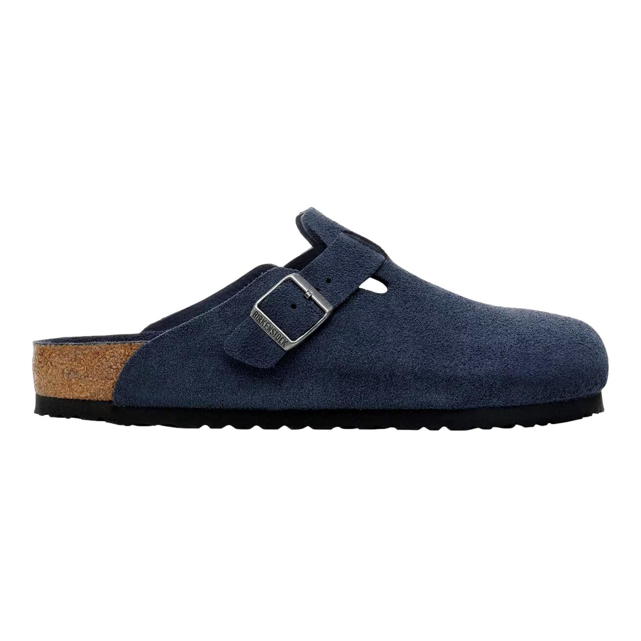 Birkenstock Boston SFB i semsket skinn, mørkeblå, regulær passform, komfortable sko med lukket tå og støtdempende såle.
