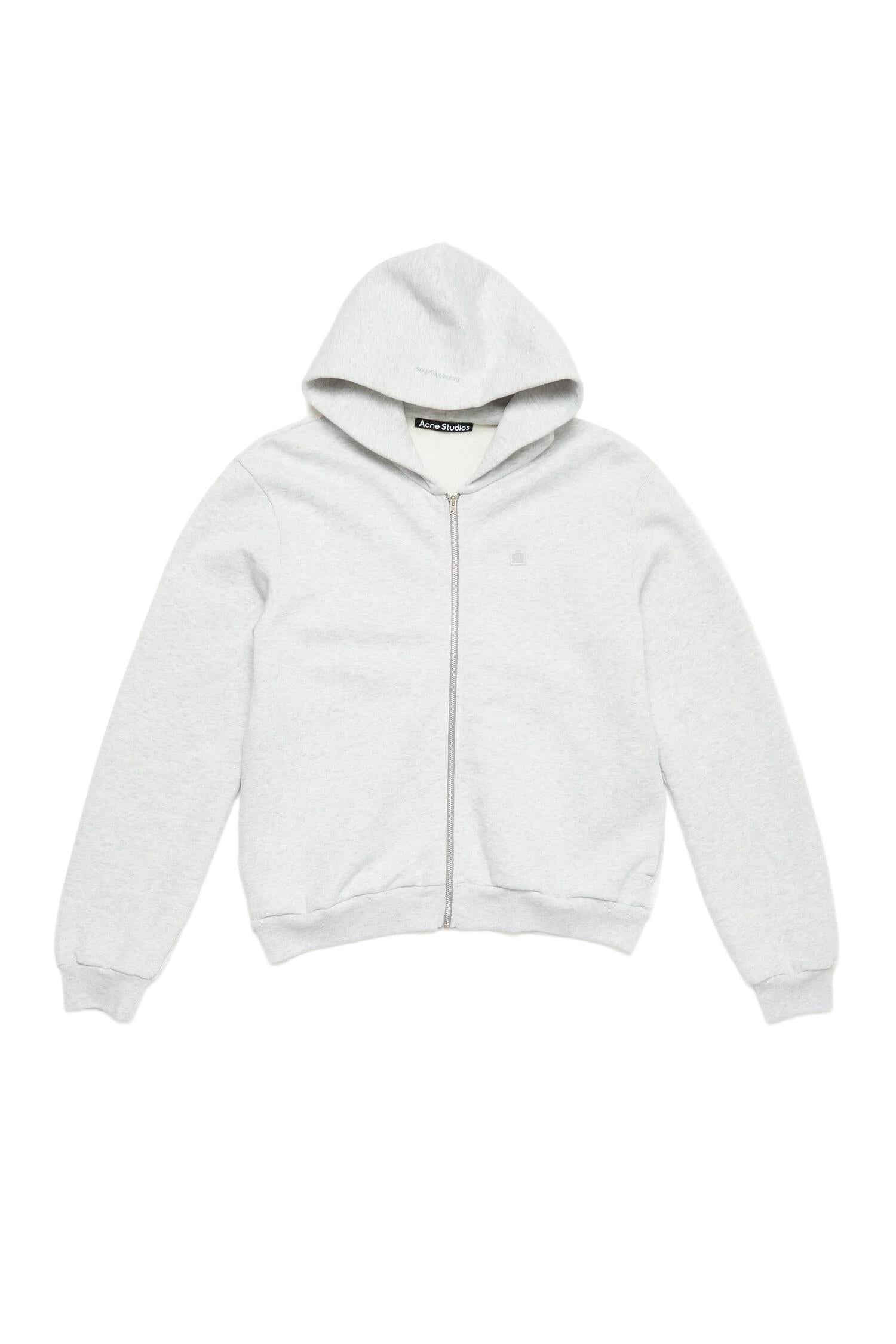 Acne Hooded Zipper Sweater Face Hettejakke Lysegrå - modostore.no