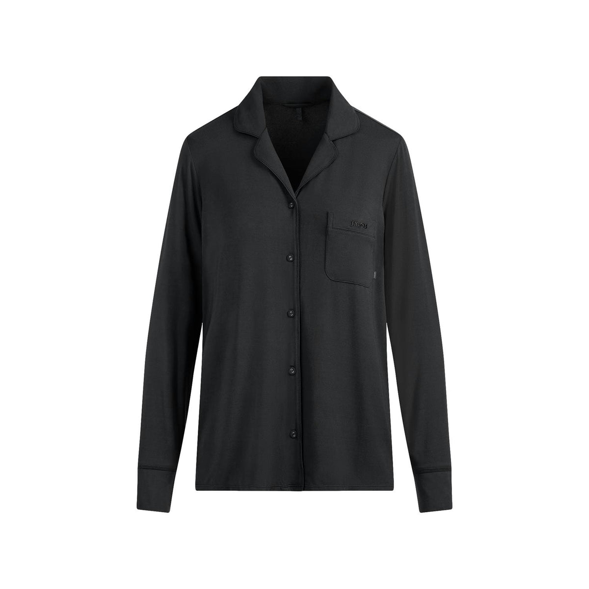 SKIMS sleep long-sleeve pysjamasett i sort med knapper, komfortabelt undertøy for avslapning.