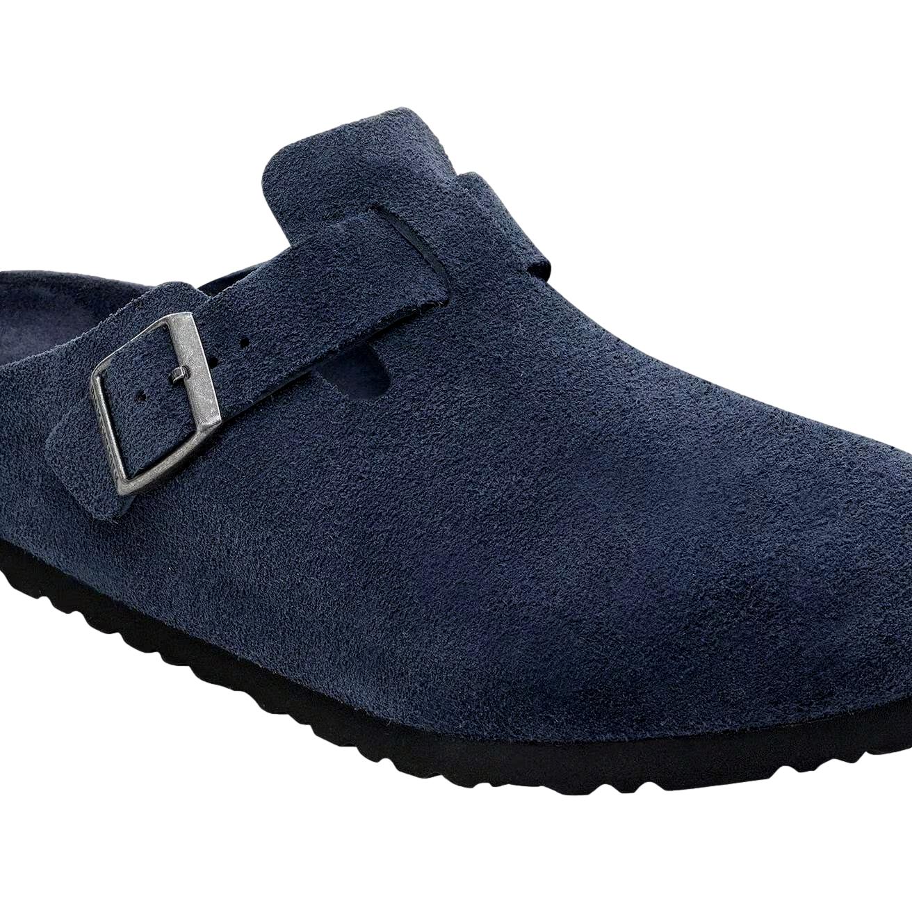Birkenstock Boston SFB sko i nubuck i mørkeblå med regulær passform og tonale detaljer, komfortabel og stilfullt design.