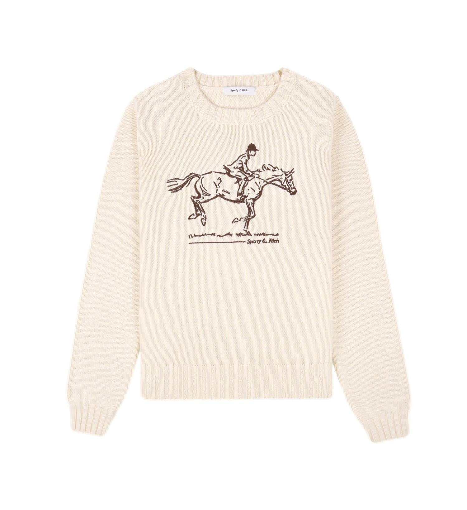 Sporty & Rich Horse Knitted Sweatre Crewneck Lys Beige - modostore.no