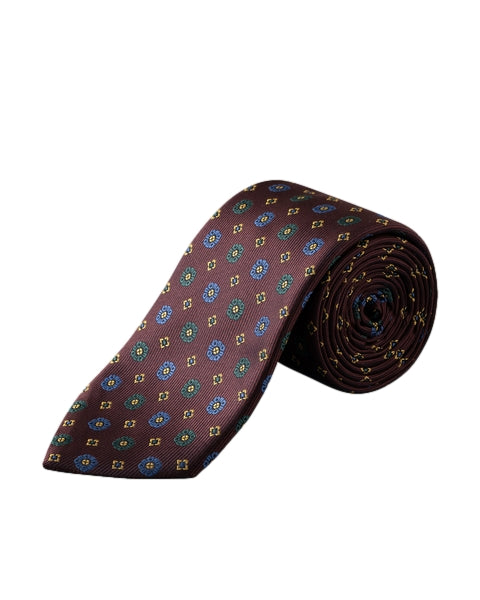 Eton Geometric Woven Slik Tie Slips Burgunder Mønster