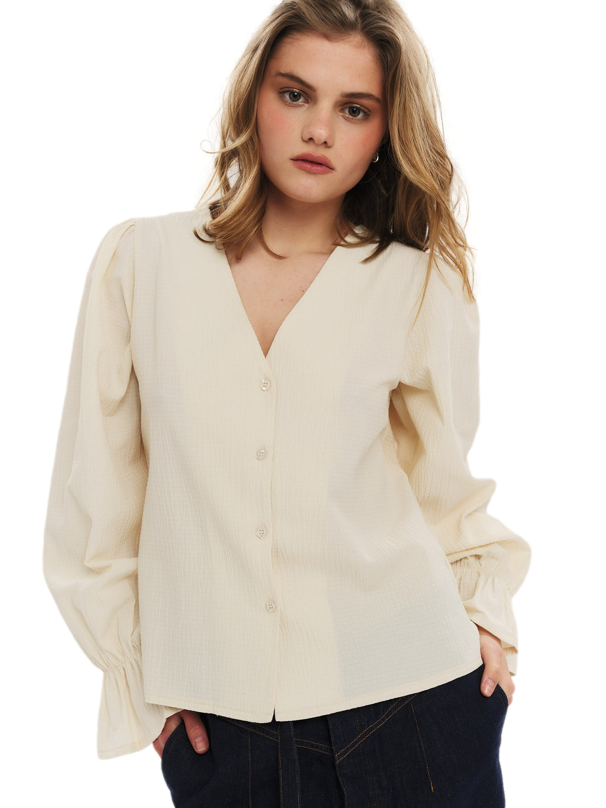 Once Untold Indiana LS Button Blouse Topp Off-White