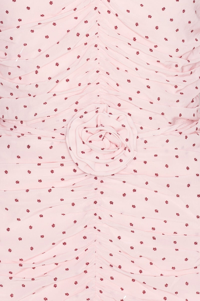 ROTATE Mini Ruched Dress Kjole Rosa Mønster