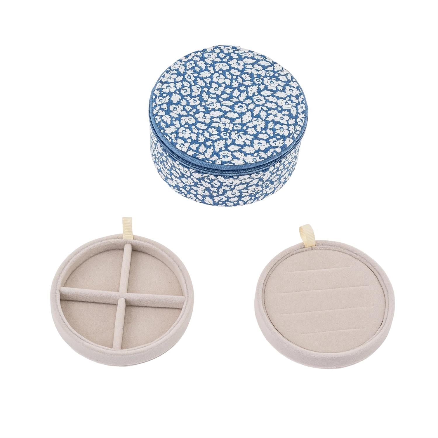 Bon Dep Jewelry Box Round Feather Blue Smykkeskrin Blå Mønster - modostore.no