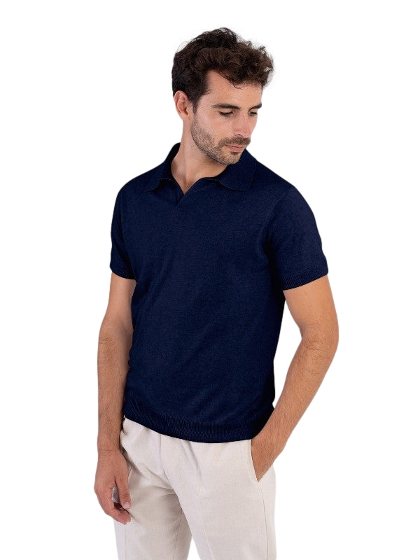 Cermino Pimo Knitted Short Sleeve Polo T-shirt Navy - modostore.no