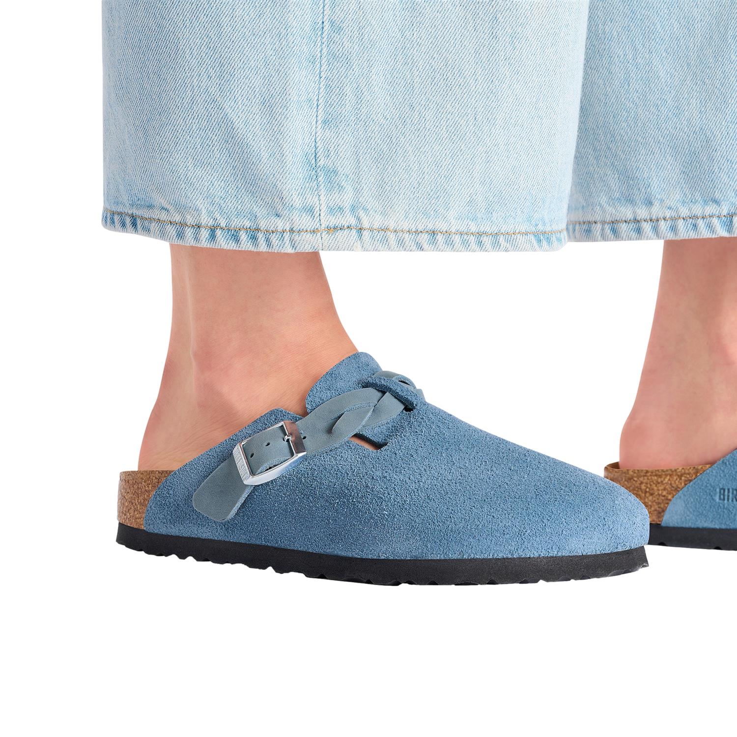 Birkenstock Boston Braided Suede Leather Narrow Sko Lyseblå - modostore.no