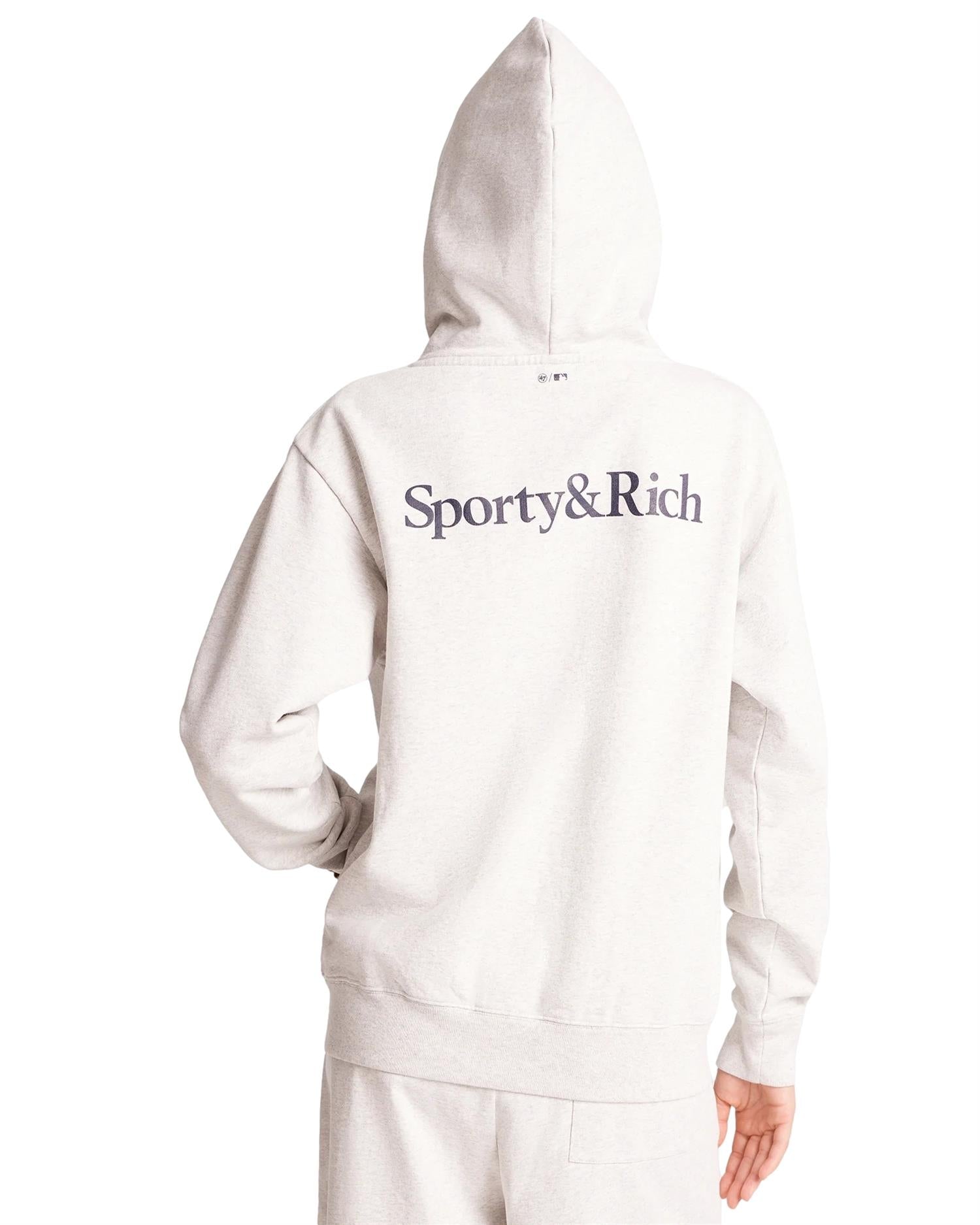 Sporty & Rich Yankees Serif Zip Hoodie Hettegenser Lys Grå Melert - modostore.no