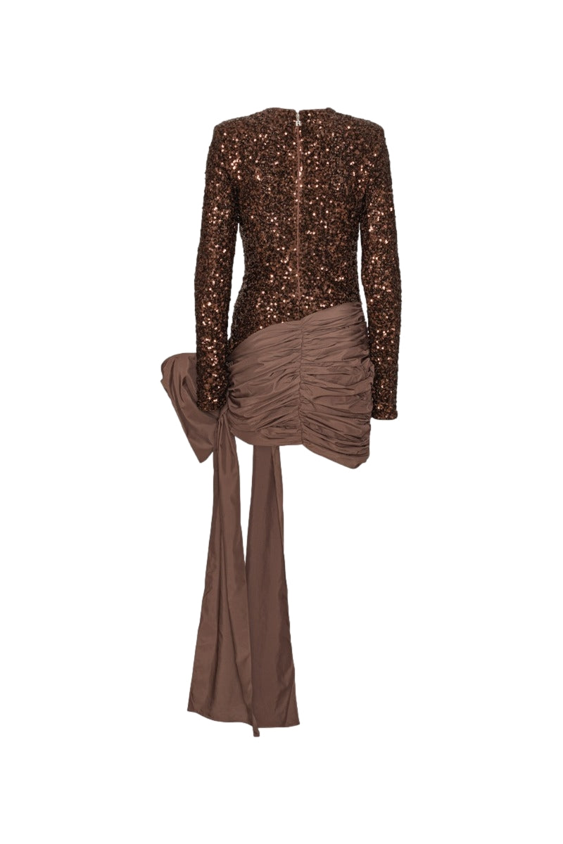 ROTATE Sequins Bow Mini Dress Kjole Brun - modostore.no
