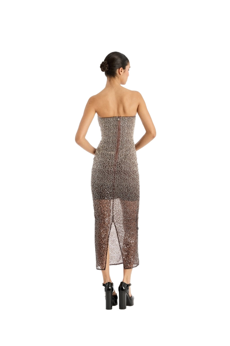 ROTATE Beaded Midi Tube Dress Kjole Brun - modostore.no