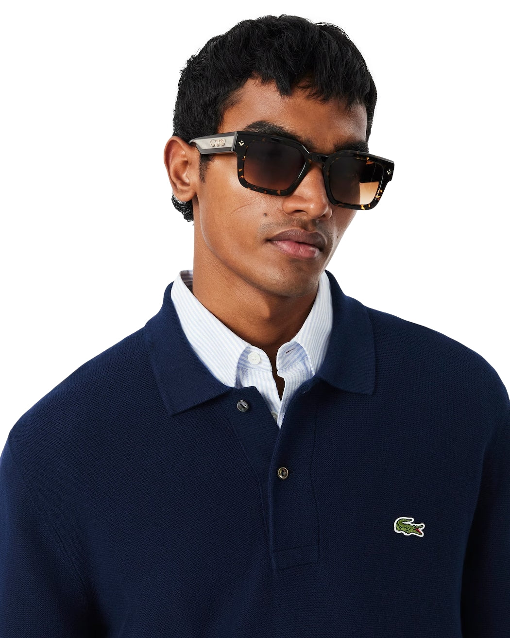 Lacoste Classic Fit Long Sleeved Knitted Polo Shirt Genser Navy
