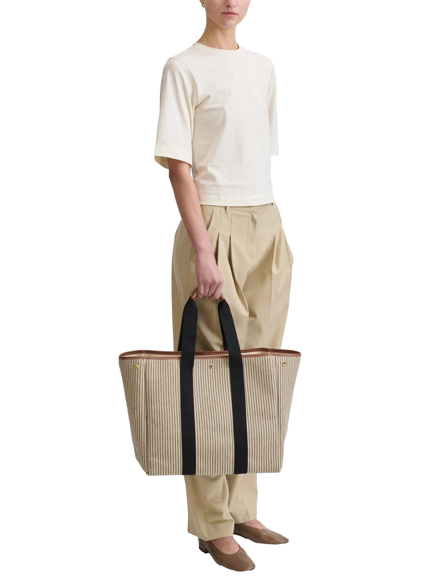 Rue de Verneuil Traversée L Anchor Chain Camel Veske Beige Striped