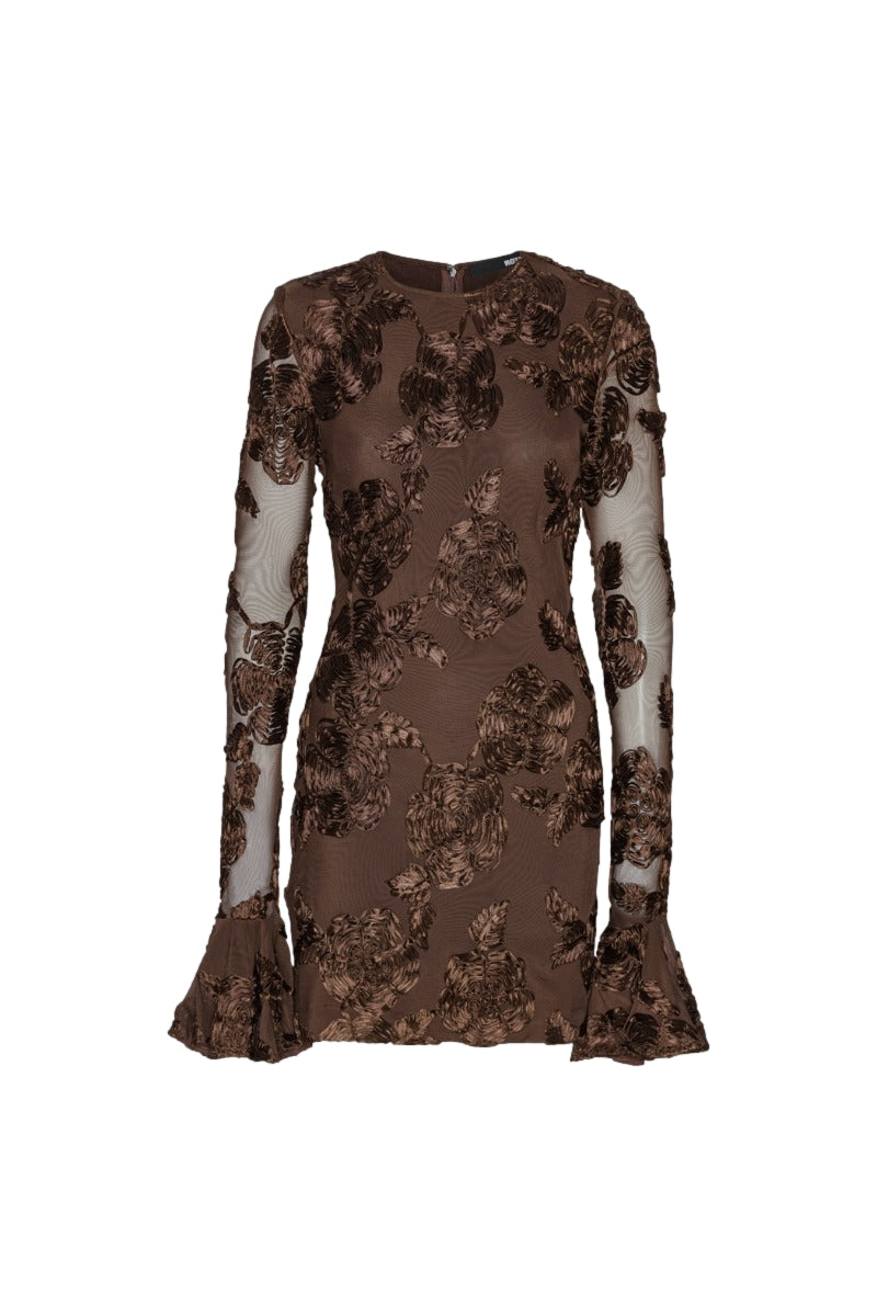 ROTATE Flower Mesh Mini Dress Kjole Brun