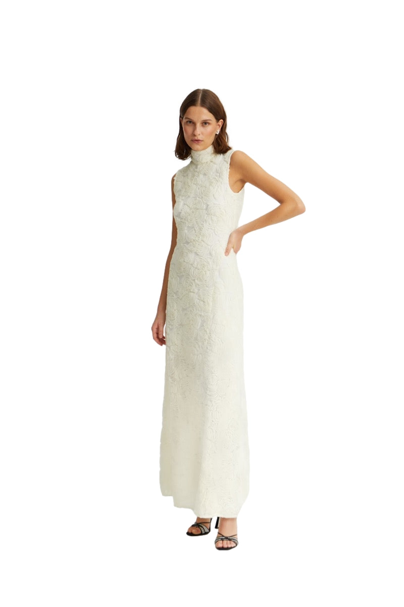 ROTATE Flower Mesh Maxi Dress Kjole Off-White - modostore.no