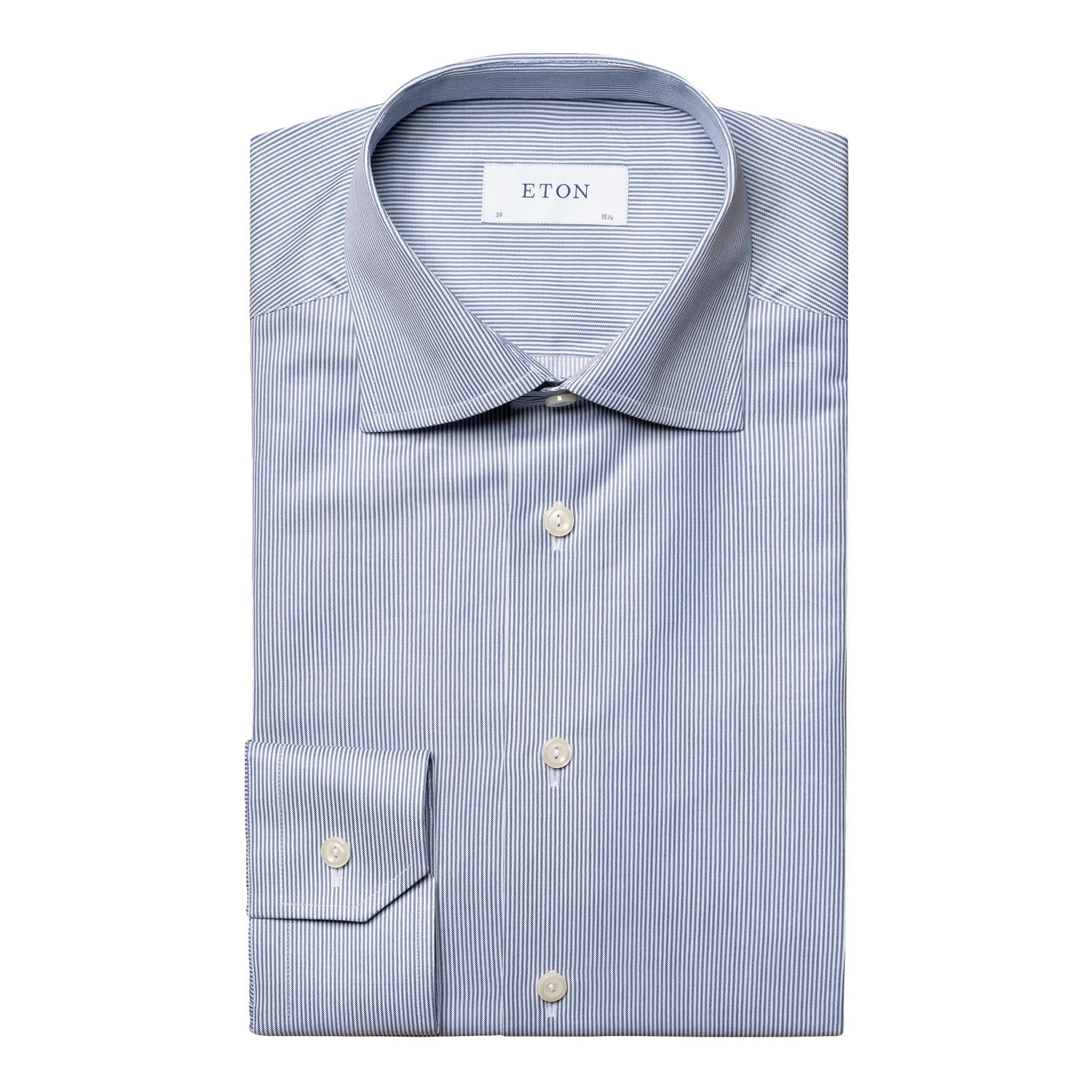 Eton Fine Stripe Signature Twill Shirt Skjorte Stripet Mørkeblå - modostore.no