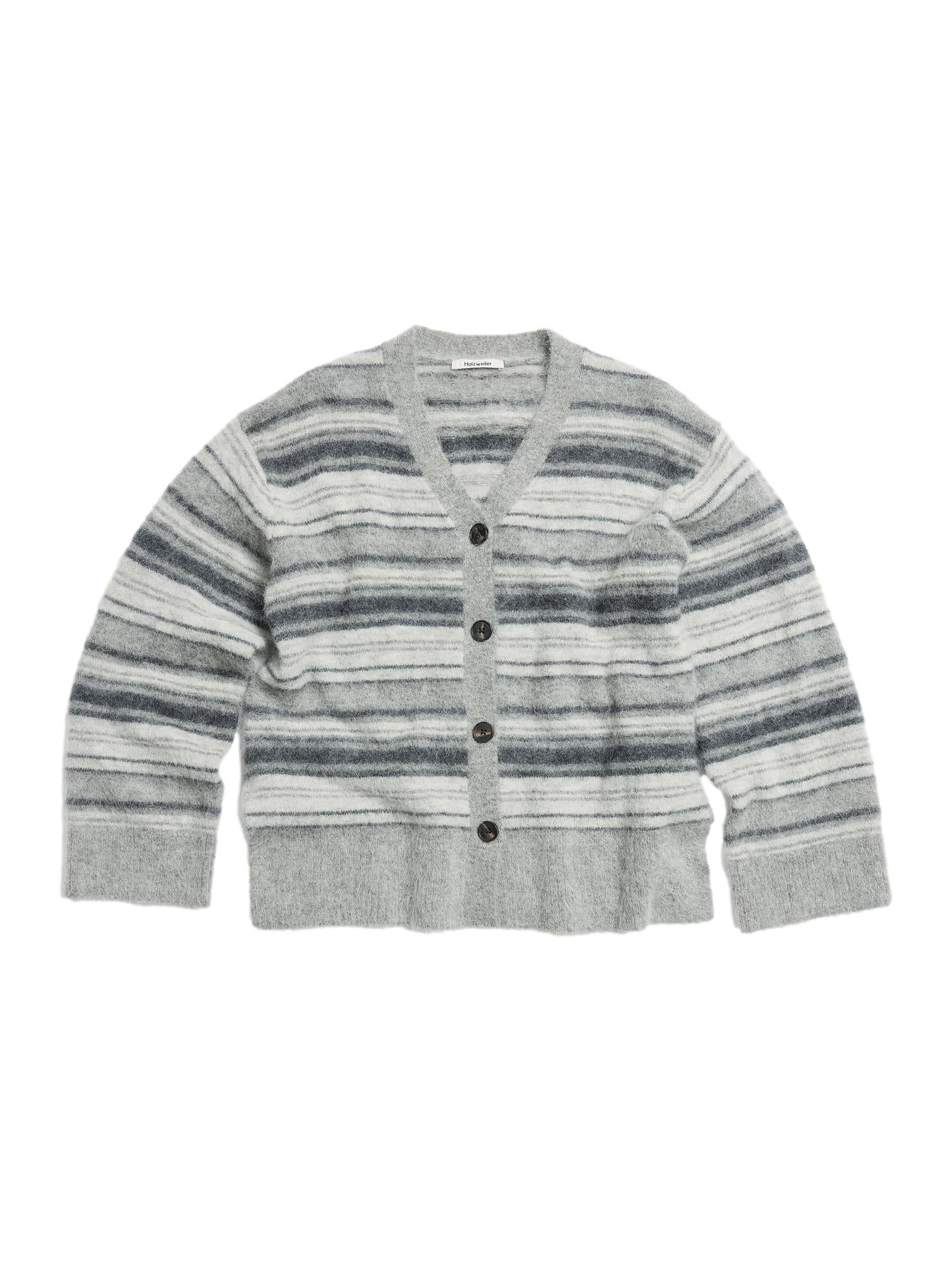 Holzweiler Fluffy Stripe Cardigan Cardigan Grå Striper