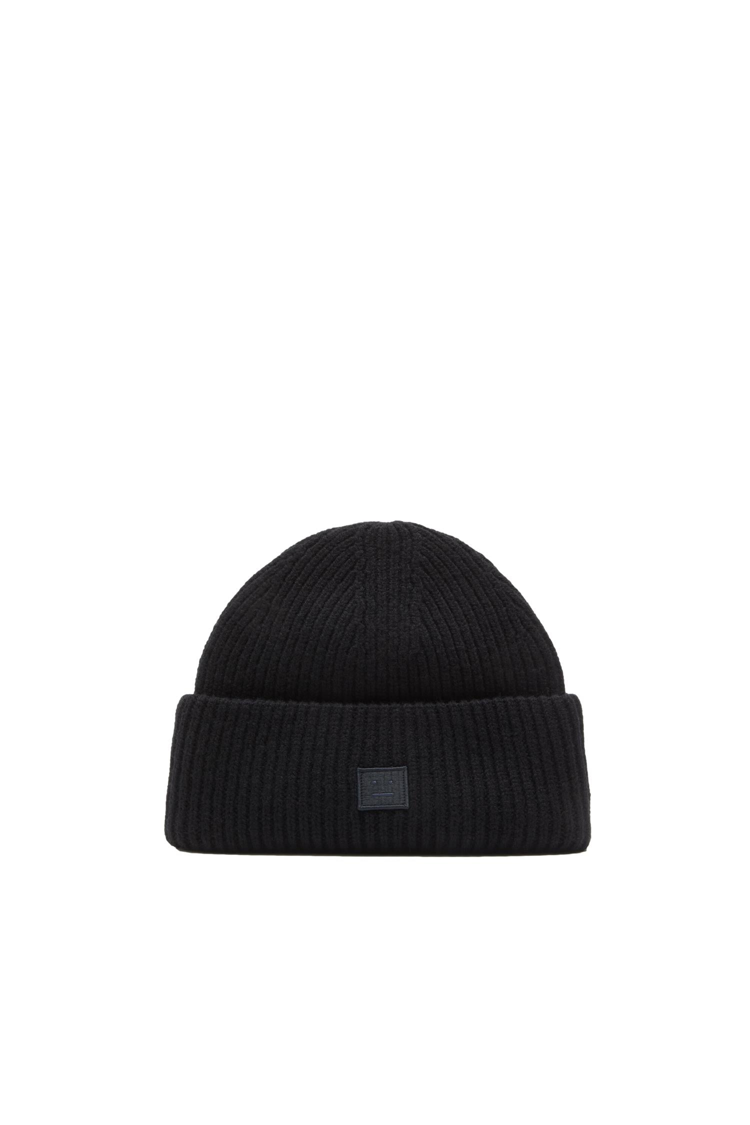 Acne Small Face Logo Beanie Lue Sort - modostore.no