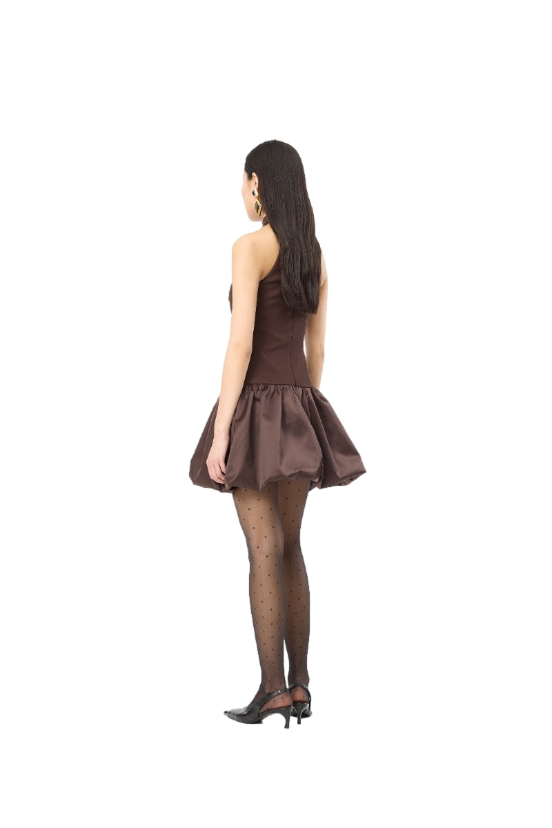 ROTATE Mini Peplum Dress Kjole Mørkebrun