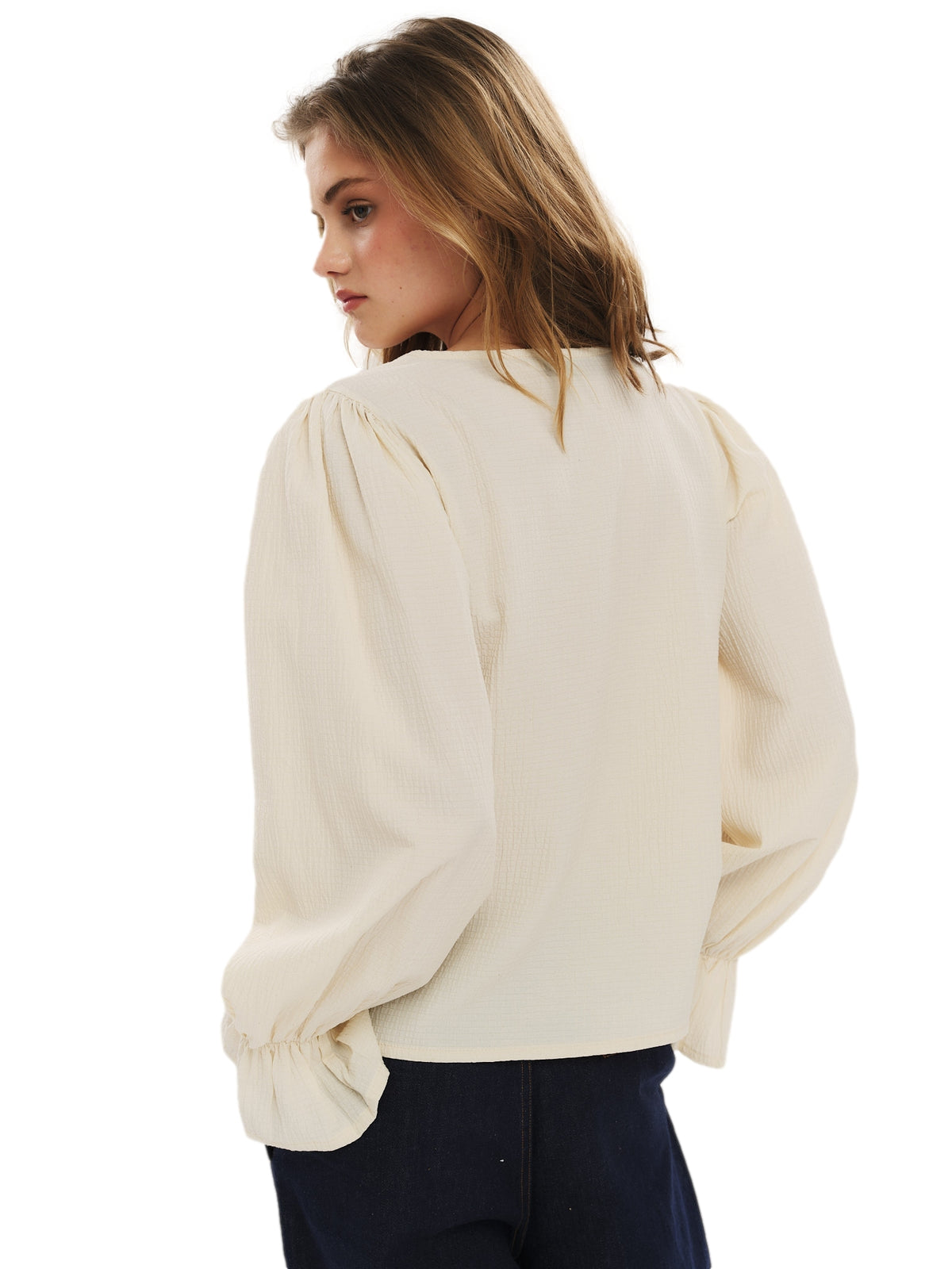 Once Untold Indiana LS Button Blouse Topp Off-White