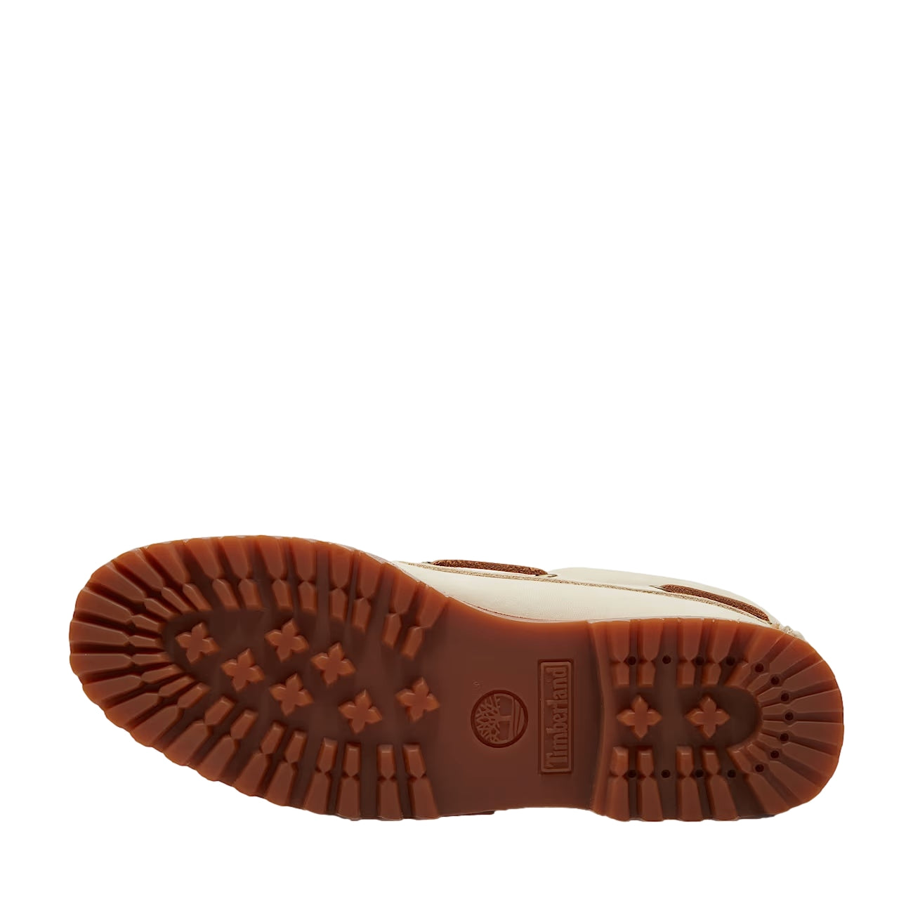 Beige Timberland Authentic Lake House 3-Eye Lug boat shoes for menn, med lær og gummisåle, klassisk og komfortabel design.